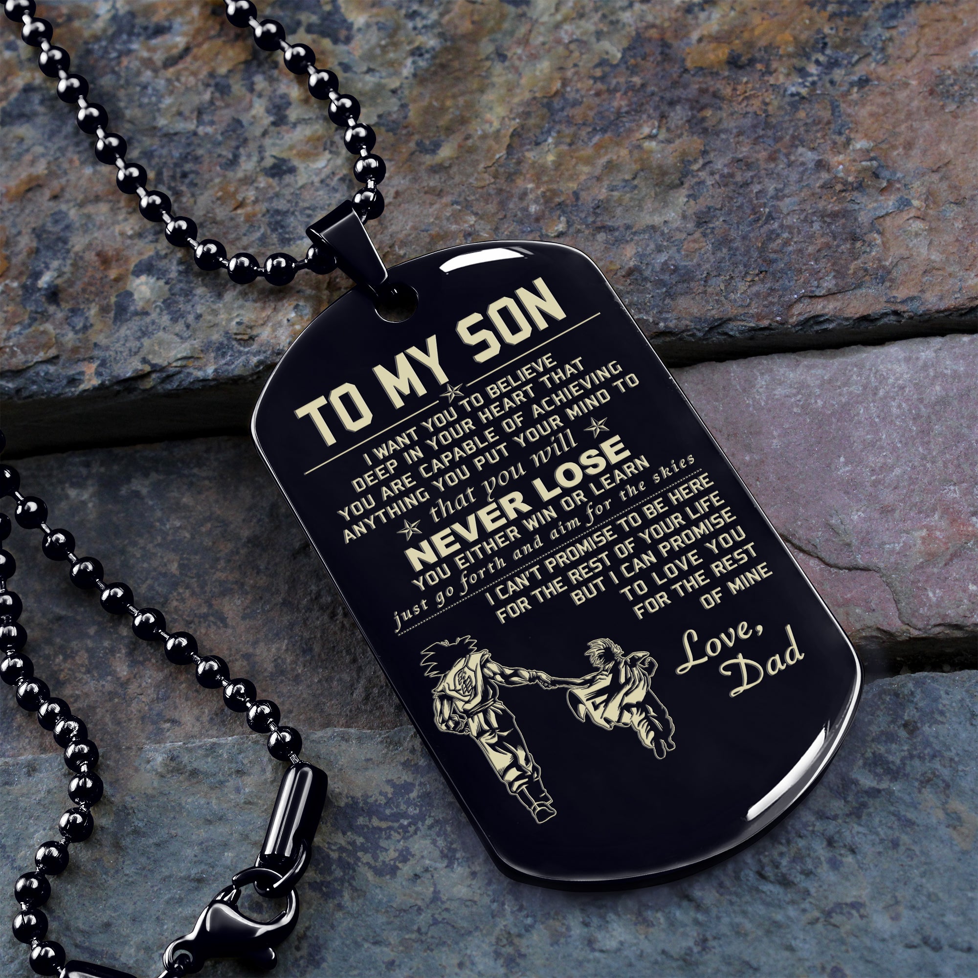 TM2 To My Son- Dog Tag - Never Lose 2 - Dragon ball - Goku Vegeta- Soldier - Engraved Dog Tag All Style