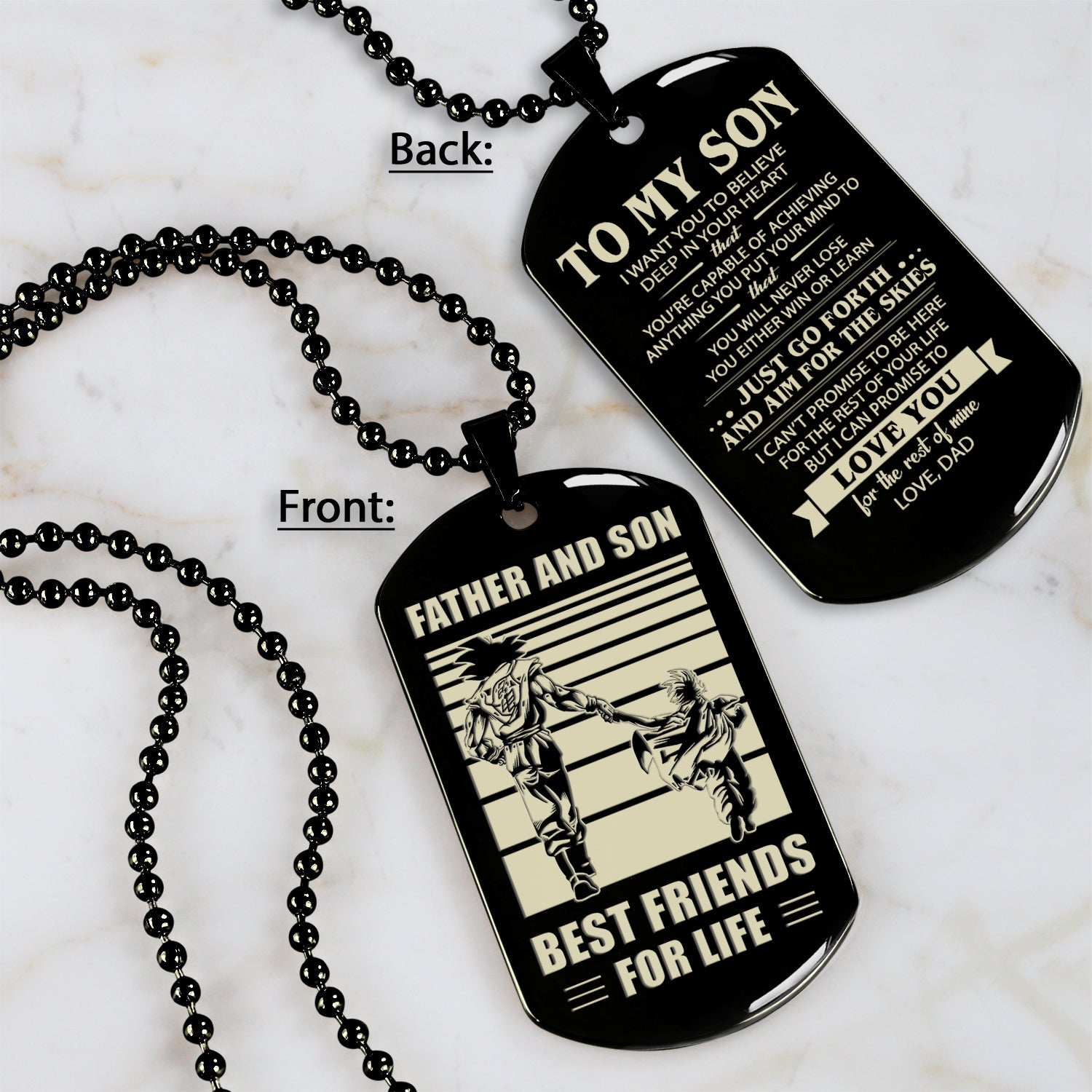 TM7 - To My Son never lose- Dog Tag Two Side- Dragon Ball - Viking-Dad Son- Family
