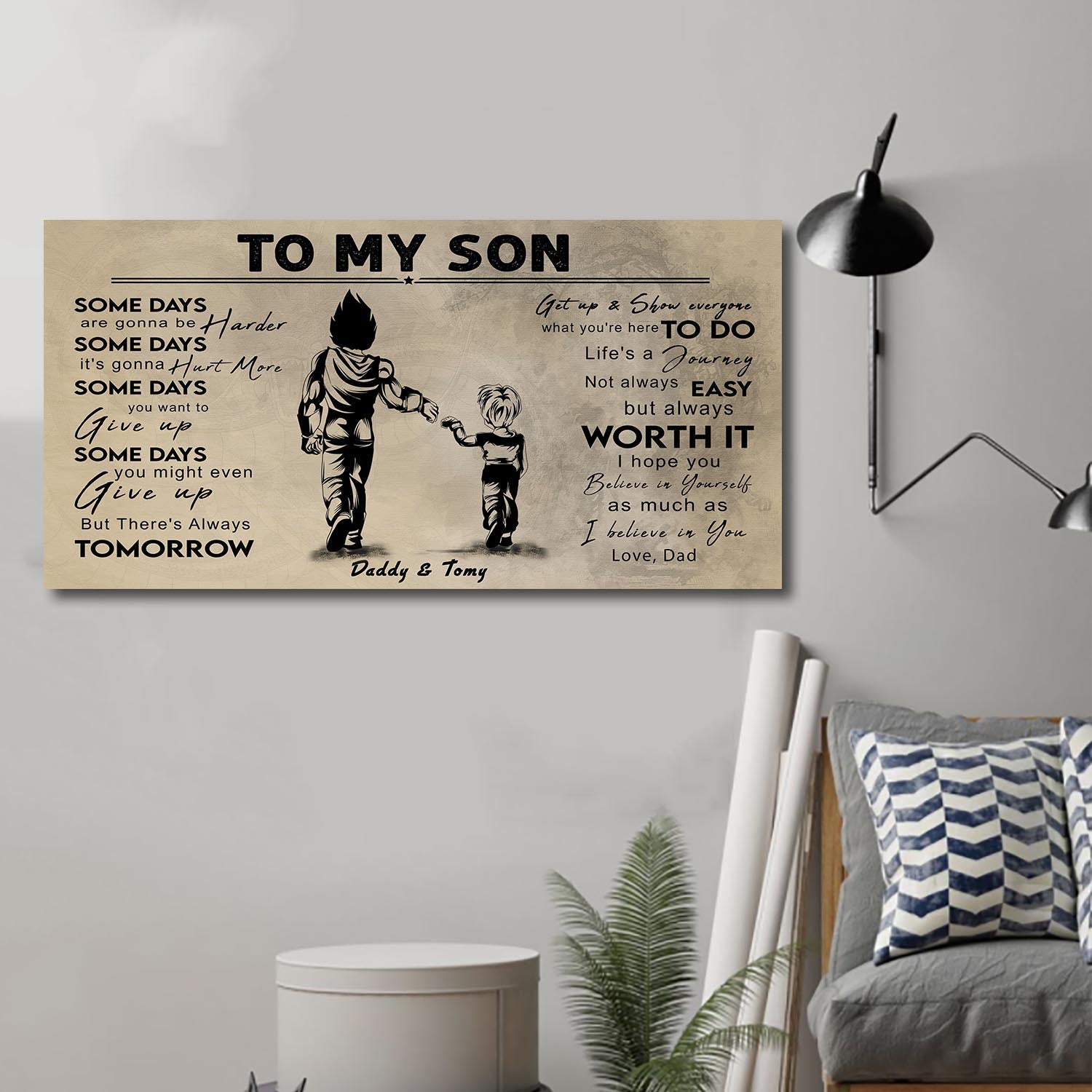(CV41) TO MY DAD- SON- DRAGON BALL - GOKU - VIKING - BIKER- PICOLO- CANVAS POSTER
