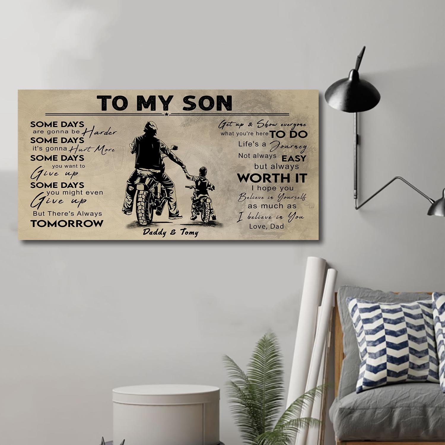 (CV41) TO MY DAD- SON- DRAGON BALL - GOKU - VIKING - BIKER- PICOLO- CANVAS POSTER