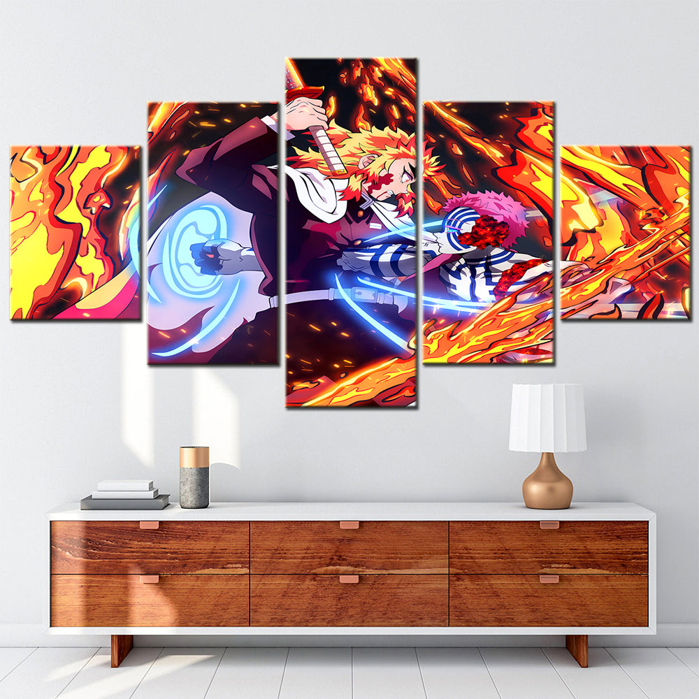 Demon Slayer - Kimetsu no Yaiba - 5 Pieces Wall Art - Kyojuro Rengoku - Akaza - Demon Slayer Poster - Demon Slayer Wall Art