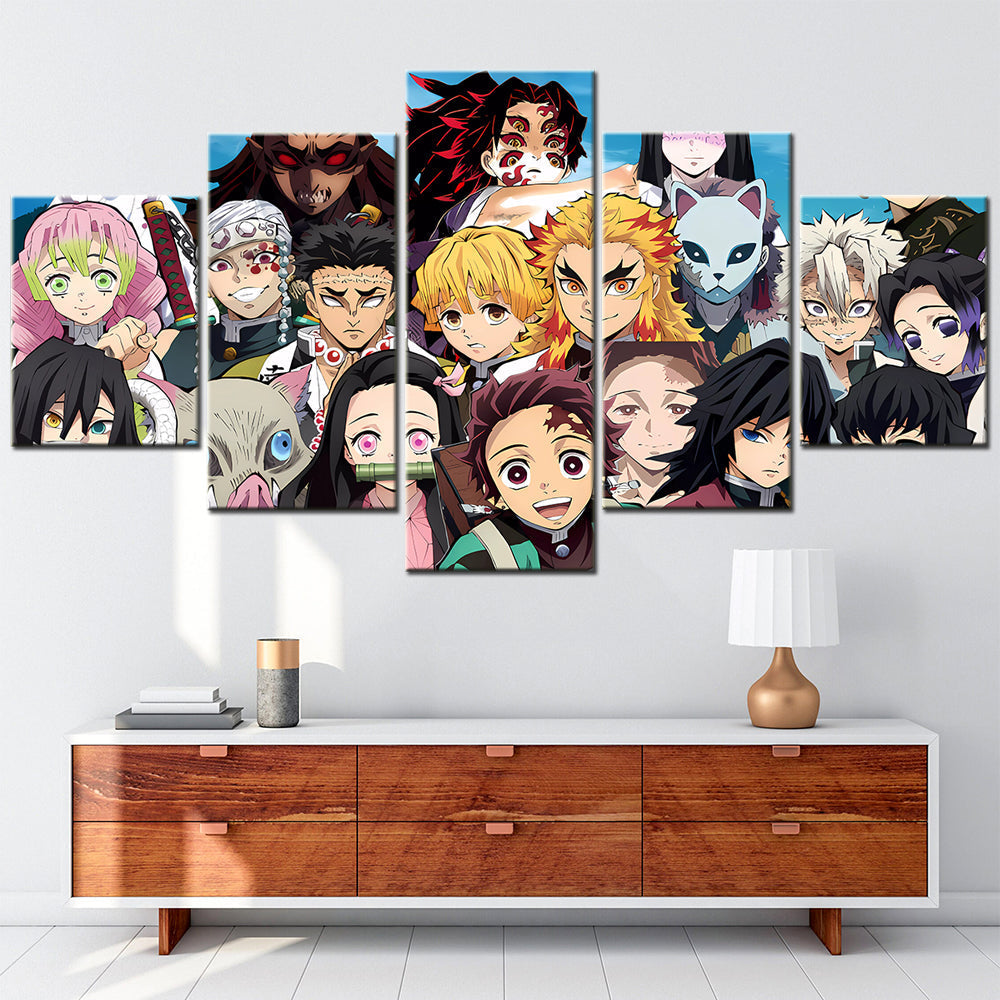 Demon Slayer - Kimetsu no Yaiba - 5 Pieces Wall Art - Mitsuri Kanroji - Tengen Uzui - Nezuko Kamado - Tanjiro Kamado - Kyojuro Rengoku - Kokushibou - Sanemi Shinazugawa - Demon Slayer Poster - Demon Slayer Wall Art