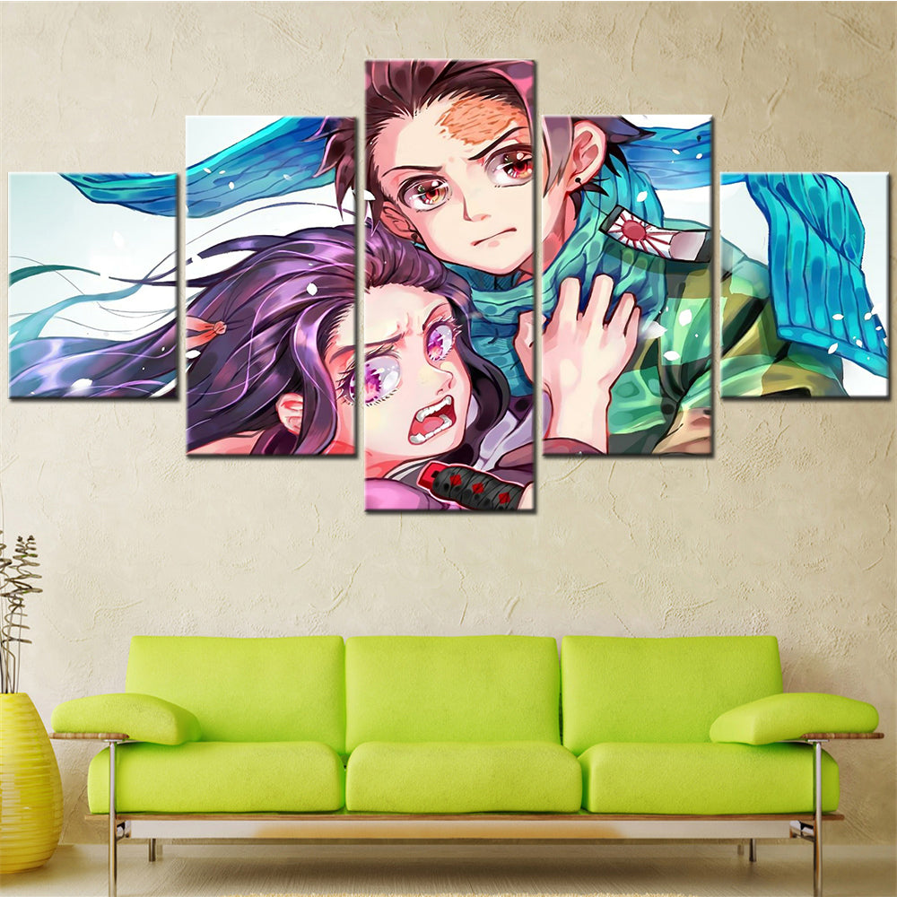 Demon Slayer - Kimetsu no Yaiba - 5 Pieces Wall Art - Nezuko Kamado - Tanjiro Kamado - Demon Slayer Poster - Demon Slayer Wall Art
