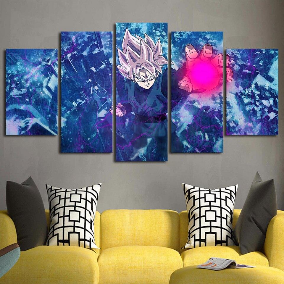 Dragon Ball - 5 Pieces Wall Art - Black Boku - Super Saiyan Rose - Printed Wall Pictures Home Decor - Dragon Ball Poster - Dragon Ball Canvas