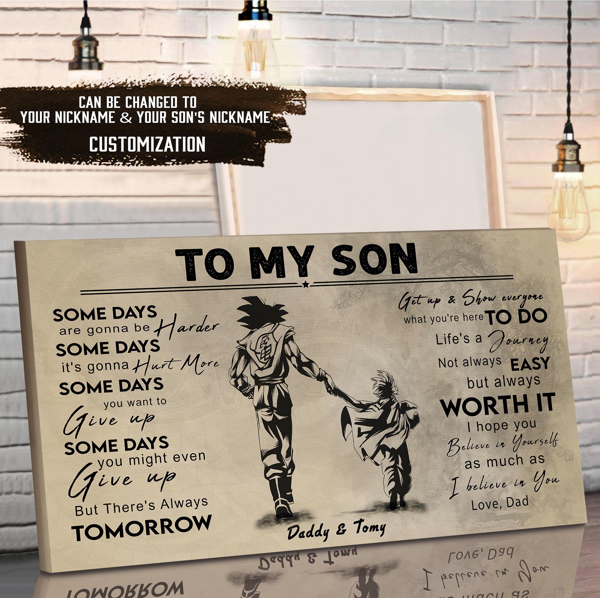 (CV41) TO MY DAD- SON- DRAGON BALL - GOKU - VIKING - BIKER- PICOLO- CANVAS POSTER