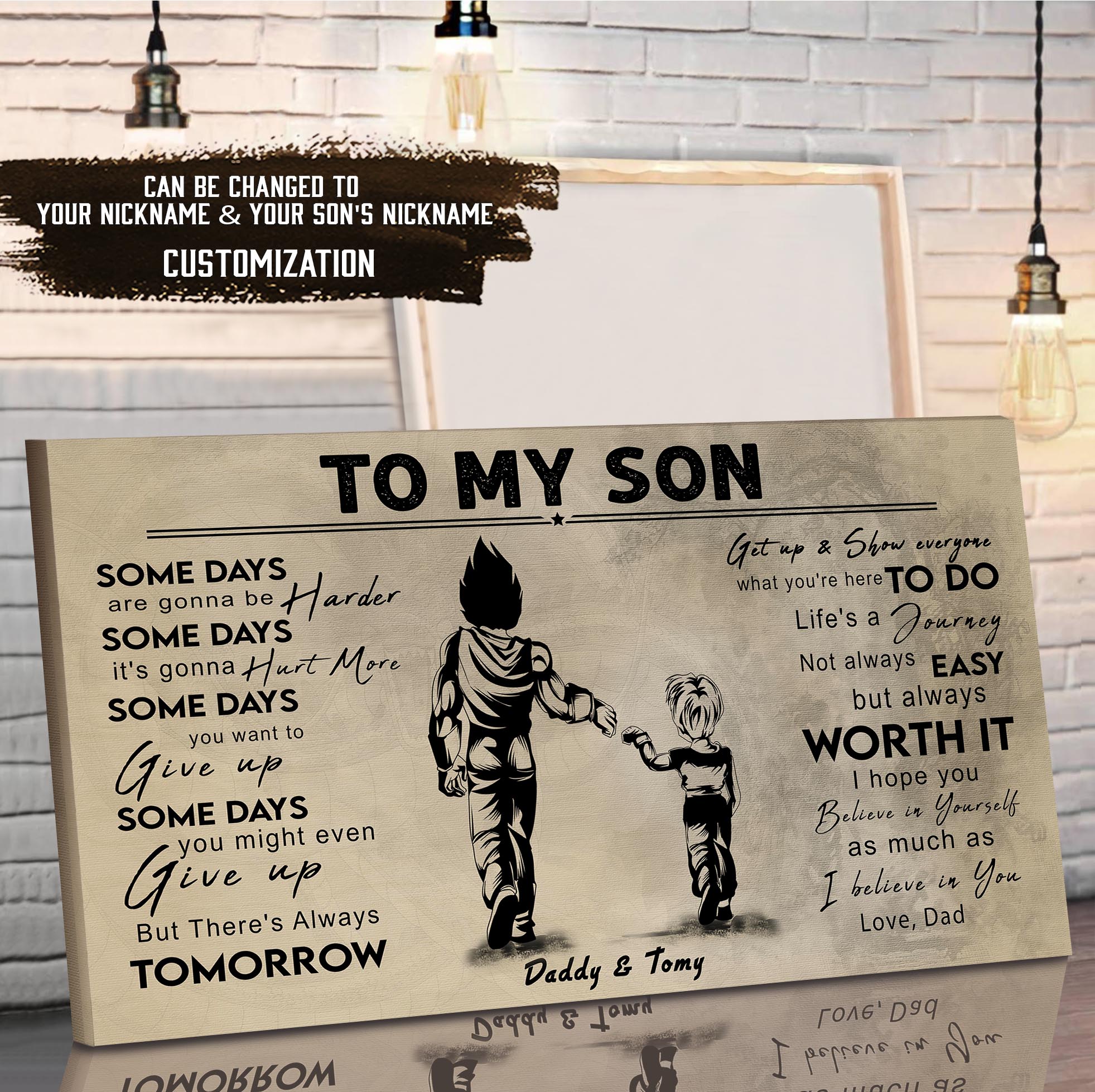 (CV41) TO MY DAD- SON- DRAGON BALL - GOKU - VIKING - BIKER- PICOLO- CANVAS POSTER