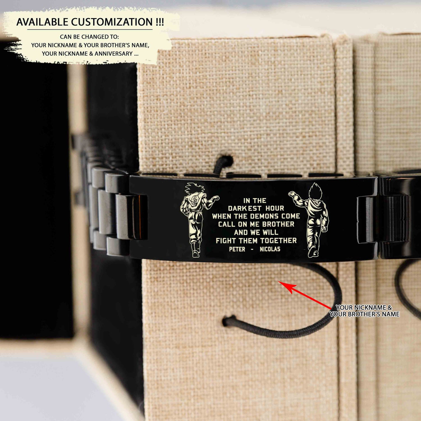 Bra2 Call on me Brother - Goku Vegeta - Soldier -Samurai- One Piece- Naruto- Warrior- Engraved Bracelet All Style