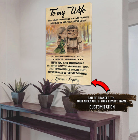 ( QH424) Carl & Ellie-UP - TO MY WIFE - I HAD YOU AND YOU HAD ME - CANVAS - POSTER