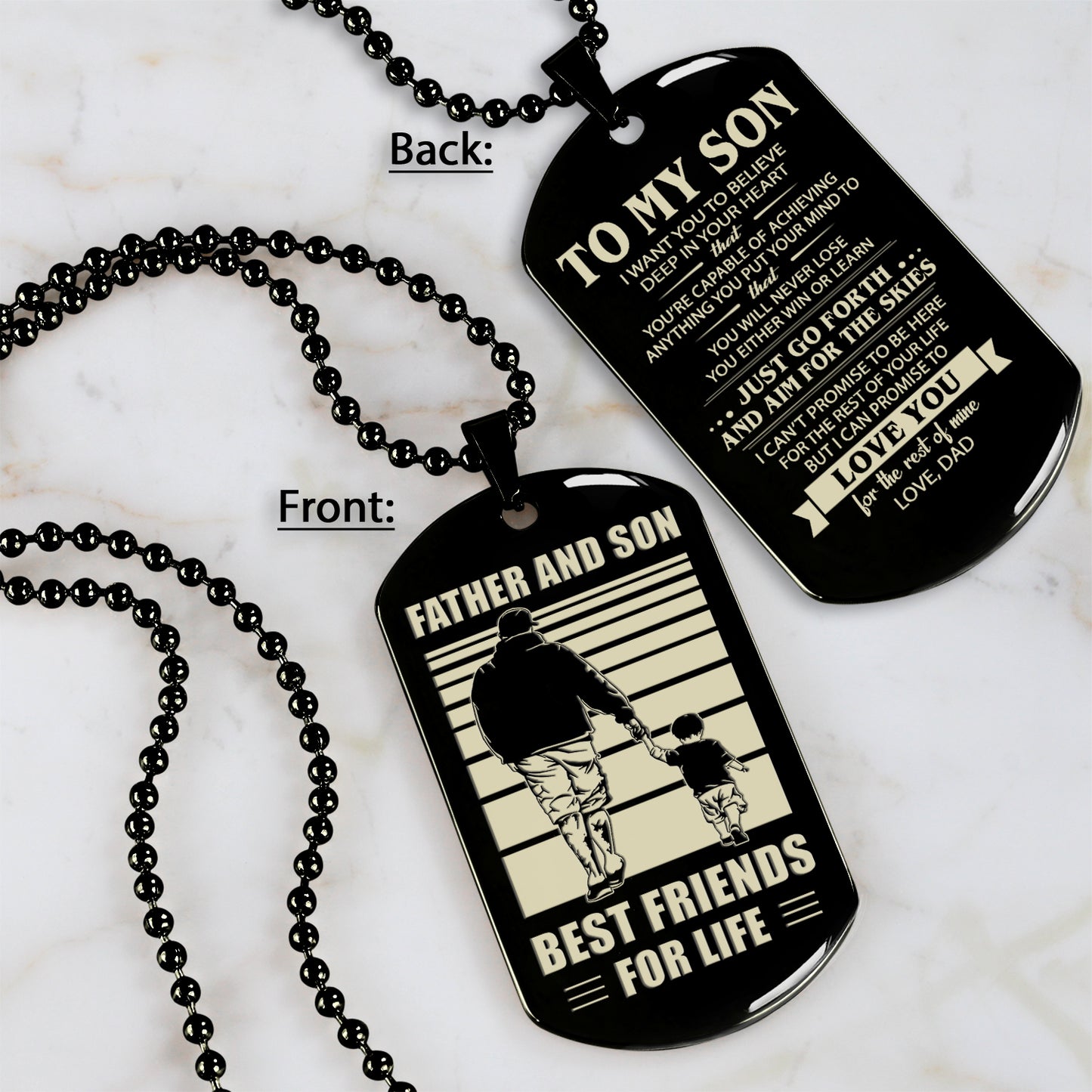 TM7 - To My Son never lose- Dog Tag Two Side- Dragon Ball - Viking-Dad Son- Family