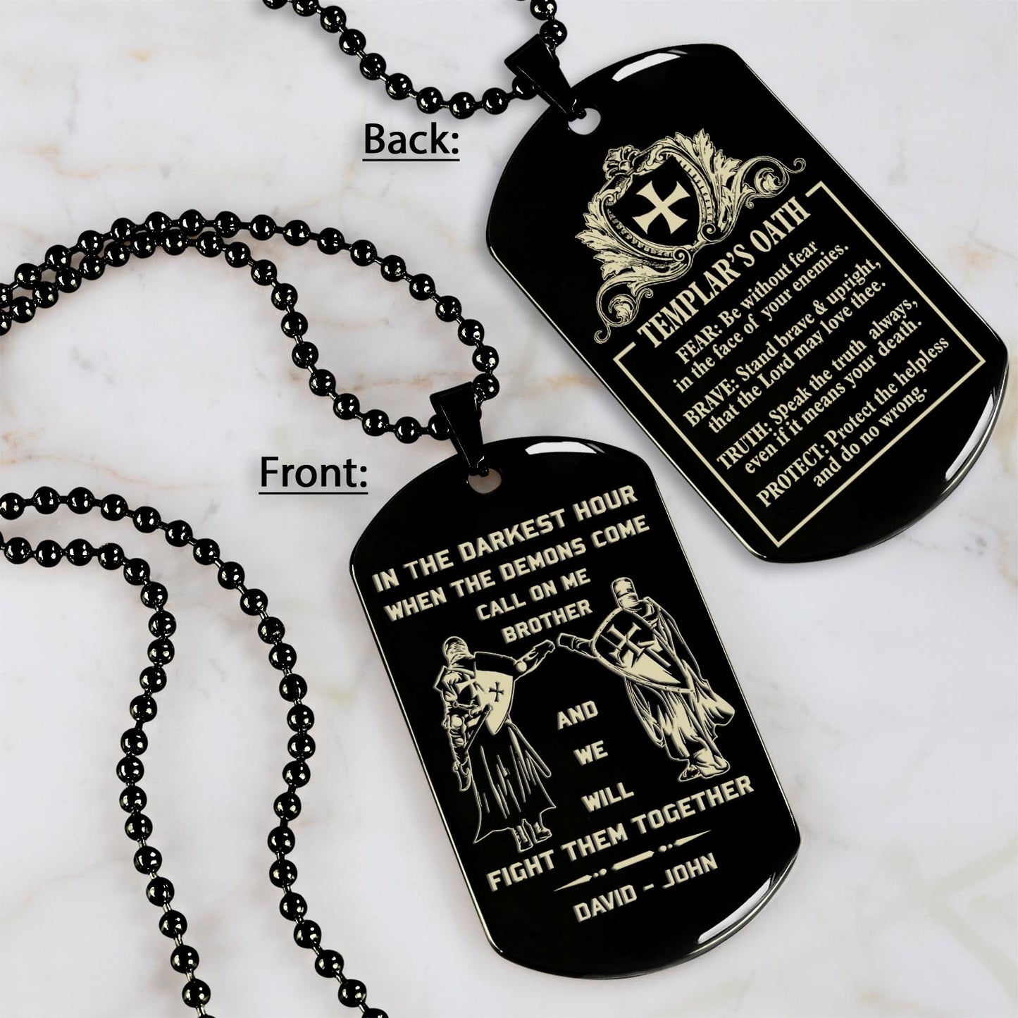 KN1 -Call on me Brother -Knight Templar - Engraved Dog Necklace All Style