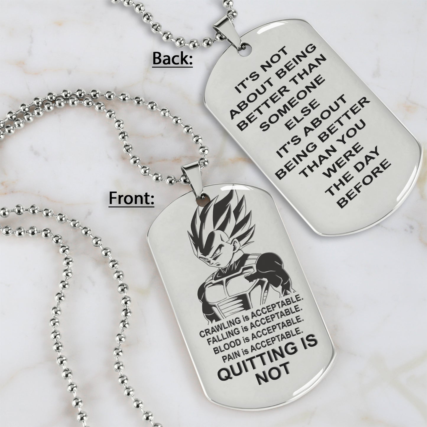 QT2 Dog Tag- Quitting Is Not- Dragon ball - Goku Vegeta- Soldier - Naruto - Engraved Dog Necklace All Style