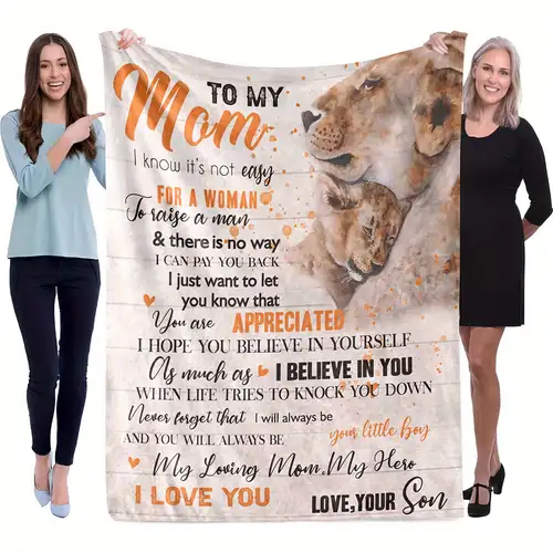 (M22) TO MY MOM - I KNOW IT IS NOT EASY FOR THE WOMAN-LION -FAMILY -MOM SON- BLANKET-QUILT