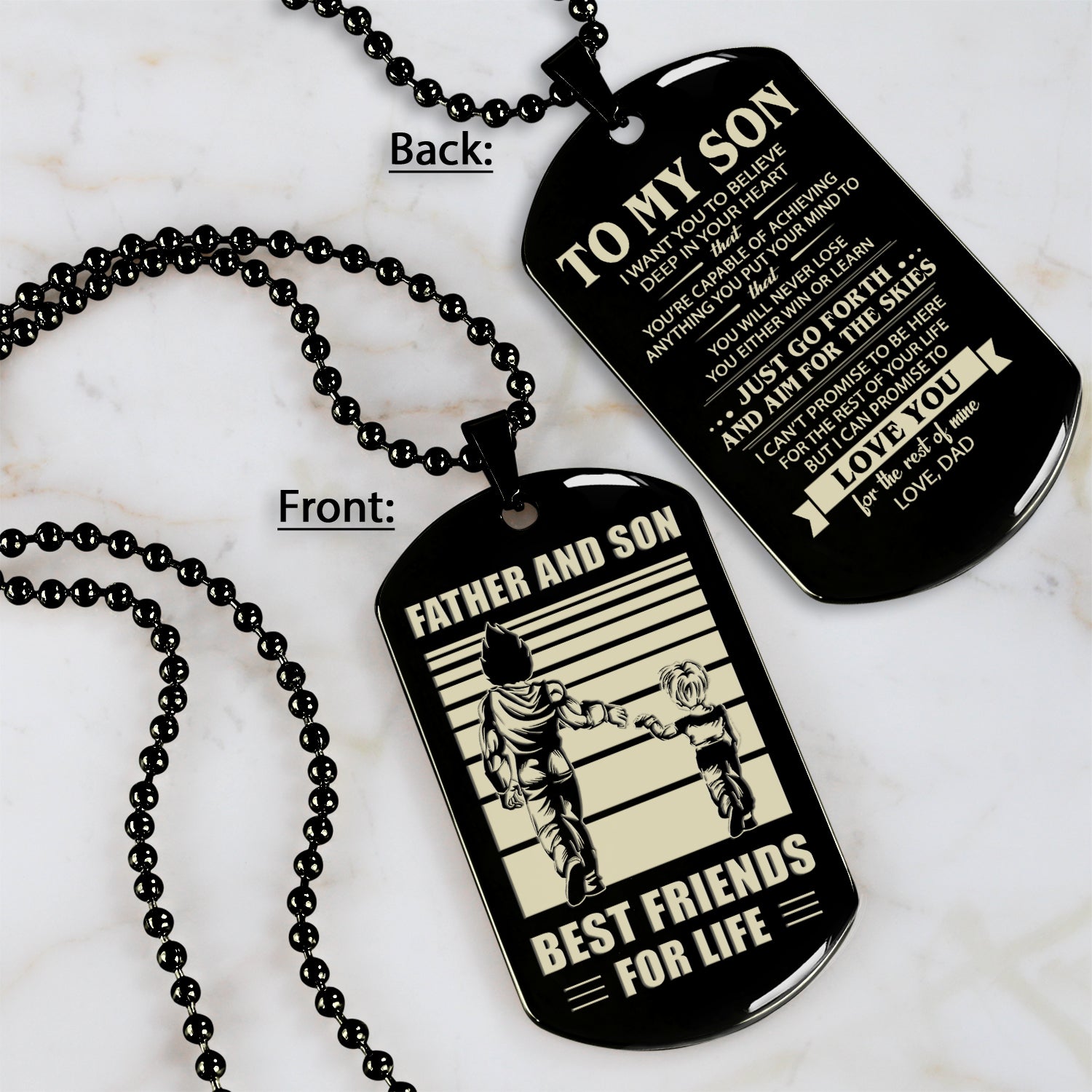 TM7 - To My Son never lose- Dog Tag Two Side- Dragon Ball - Viking-Dad Son- Family