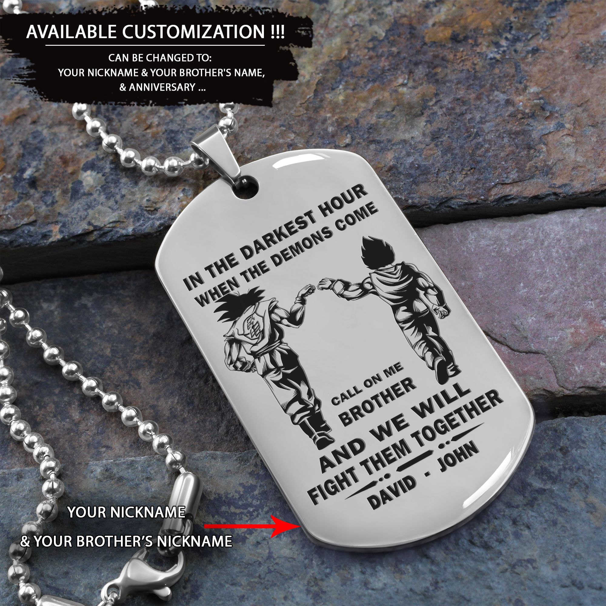 BR2n -Call on me Brother - Dragon ball - Goku - Vegeta- Soldier - Naruto - Engraved Dog Necklace All Style