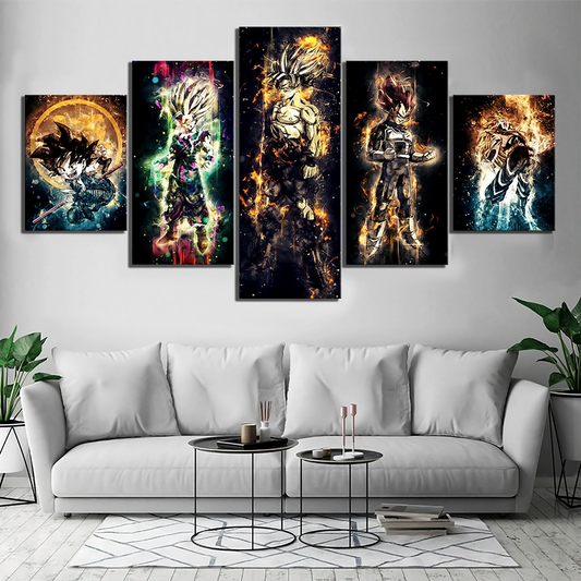 Dragon Ball - 5 Pieces Wall Art - Kid Goku - Goku - Vegeta - Gohan - Printed Wall Pictures Home Decor - Dragon Ball Poster - Dragon Ball Canvas