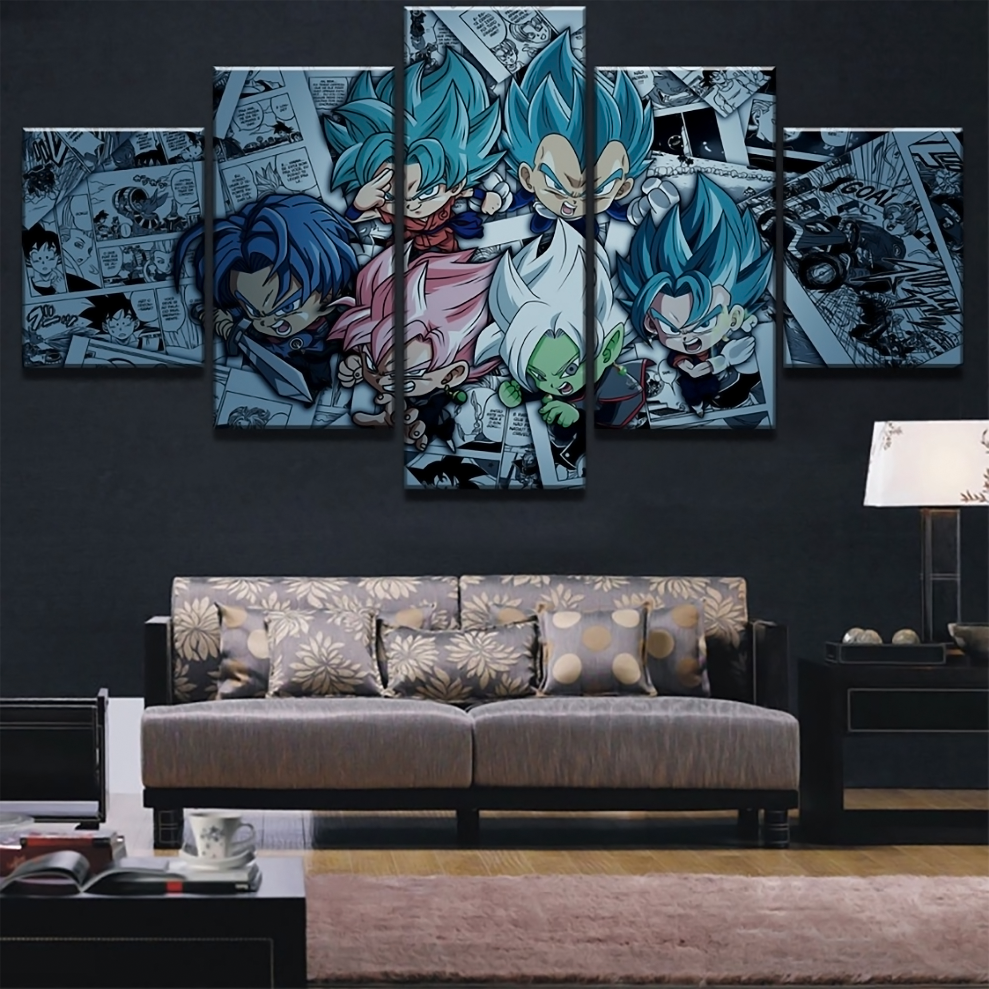 Dragon Ball - 5 Pieces Wall Art - Goku - Vegeta - Super Saiyan Blue - Super Saiyan Rose - Trunk - Vegeto - Zamasu -Black Goku  - Printed Wall Pictures Home Decor - Dragon Ball Poster - Dragon Ball Canvas