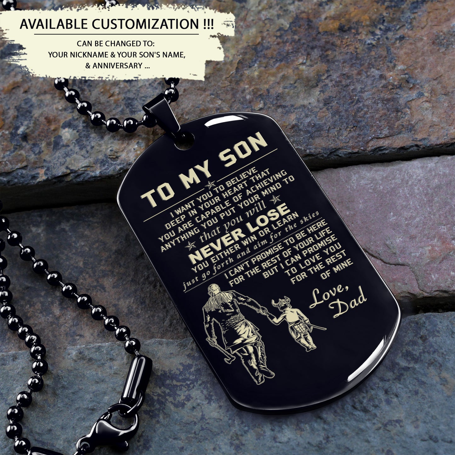 TM2 To My Son- Dog Tag - Never Lose 2 - Dragon ball - Goku Vegeta- Soldier - Engraved Dog Tag All Style