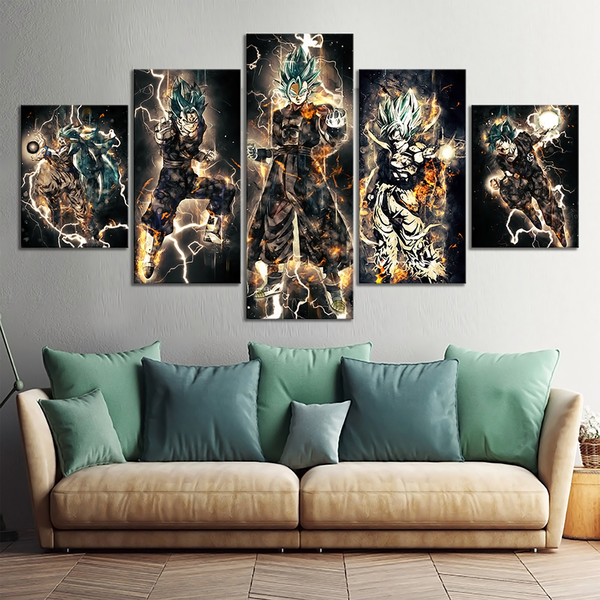 Dragon Ball - 5 Pieces Wall Art - Goku - Vegeto - Super Saiyan - Printed Wall Pictures Home Decor - Dragon Ball Poster - Dragon Ball Canvas