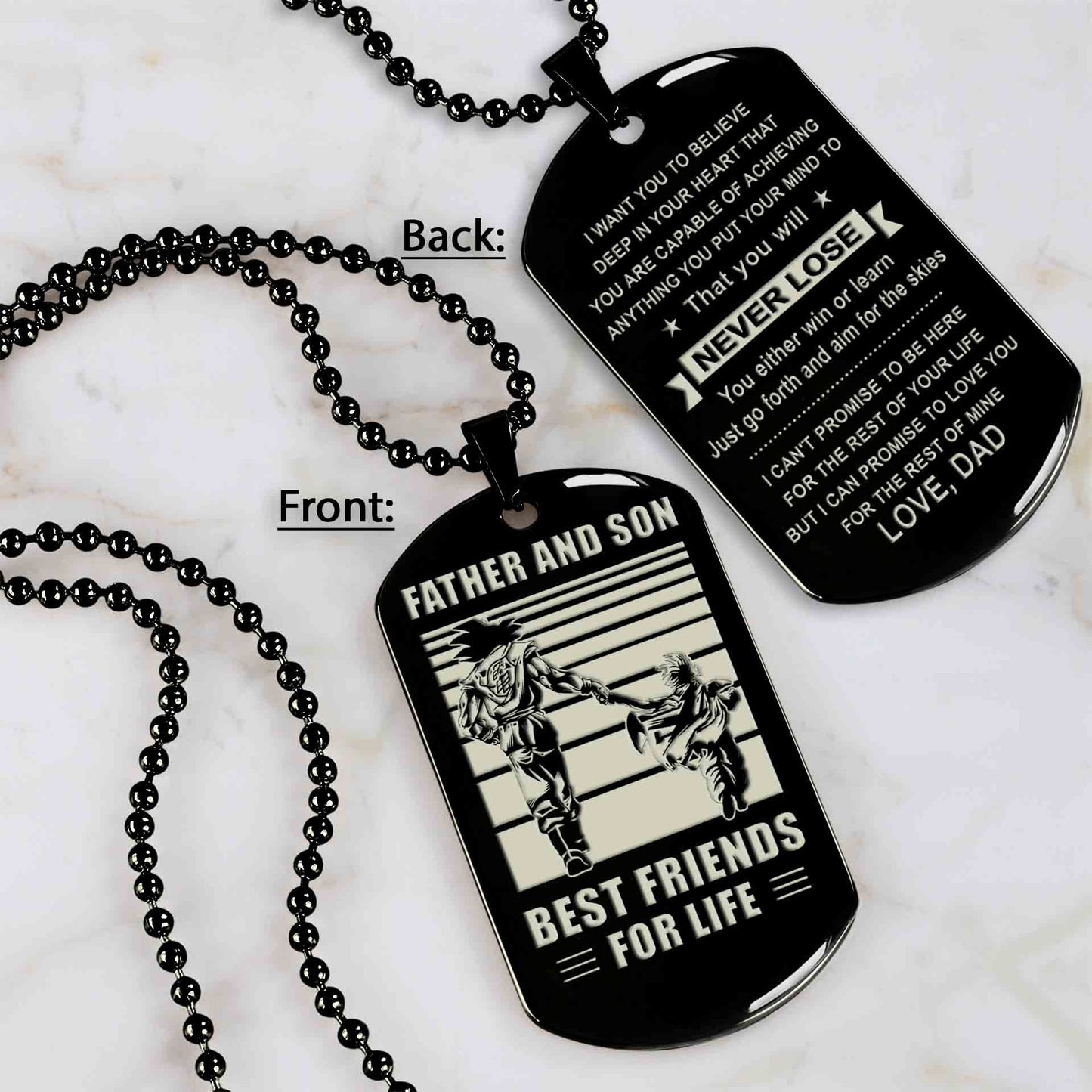 TM8 - To My Son never lose- Dog Tag Two Side- Dragon Ball - Viking-Dad Son- Family