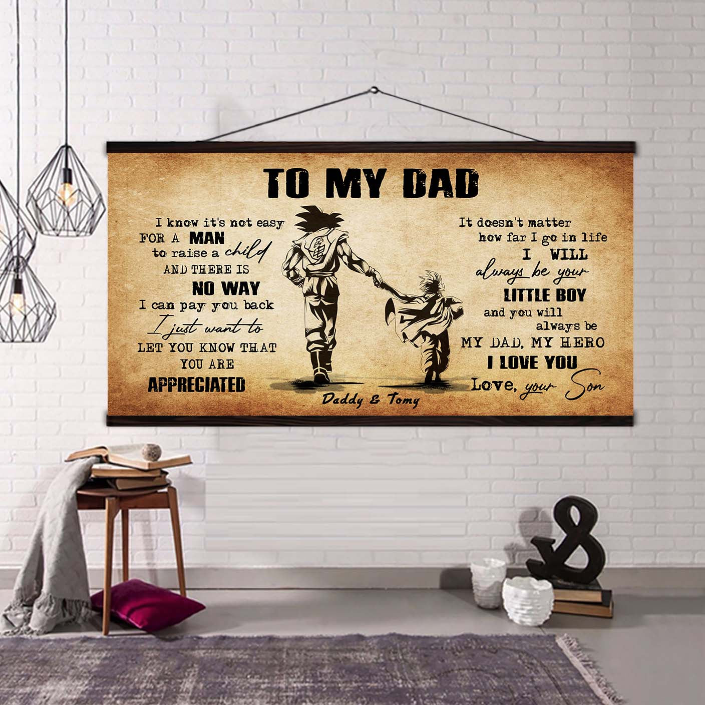 (CV48) TO MY DAD- I KNOW IT IS NOT EASY- SON- DRAGON BALL - GOKU - VIKING - CANVAS POSTER
