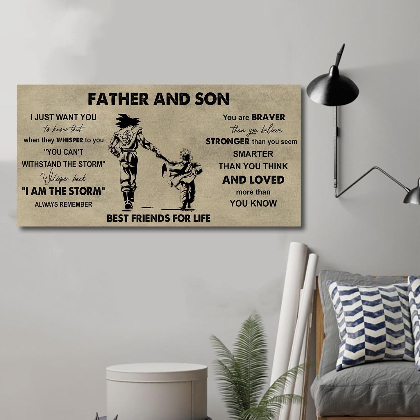 (NV3) TO MY SON-FATHER AND SON- YOU ARE BRAVER THAN YOU BELIEVE- DRAGON BALL - GOKU - FAMILY -CANVAS POSTER