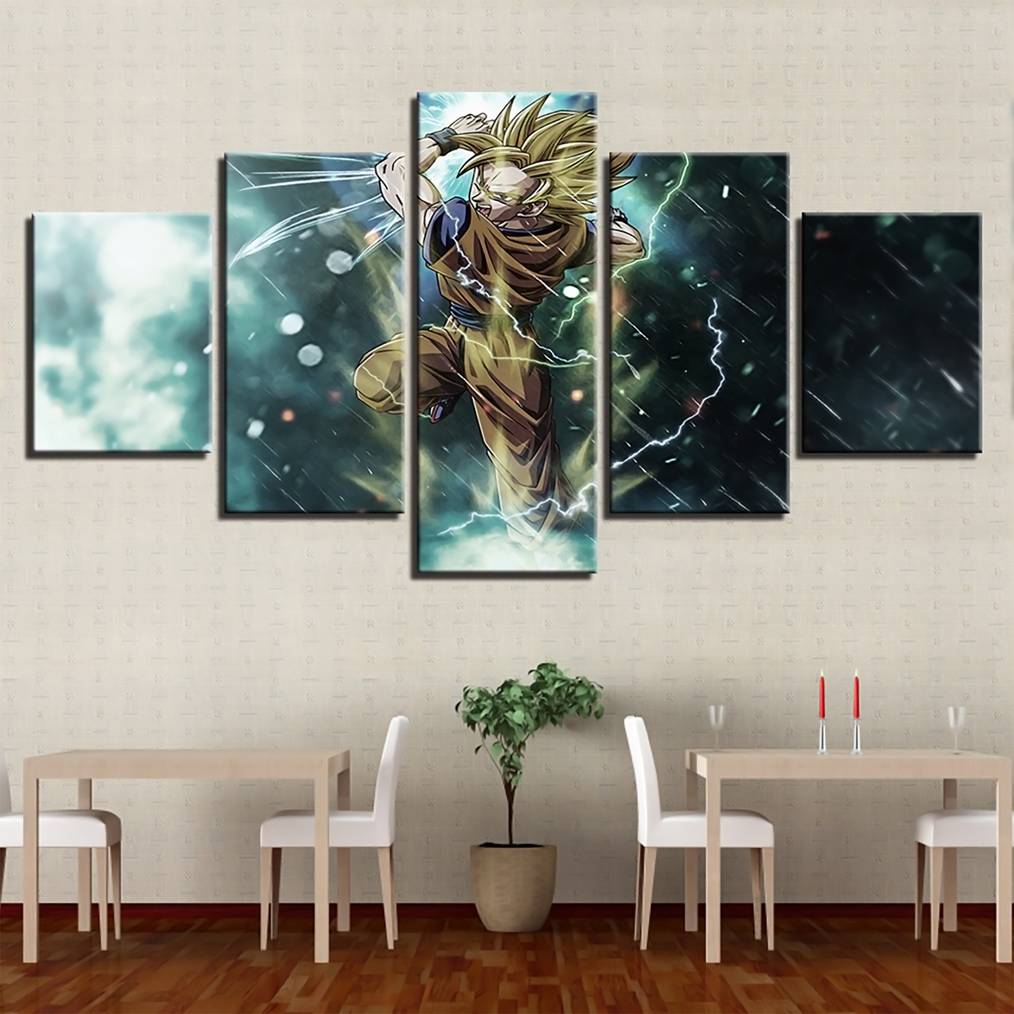 Dragon Ball - 5 Pieces Wall Art - Goku - Supper Saiyan 3 - Printed Wall Pictures Home Decor - Dragon Ball Poster - Dragon Ball Canvas