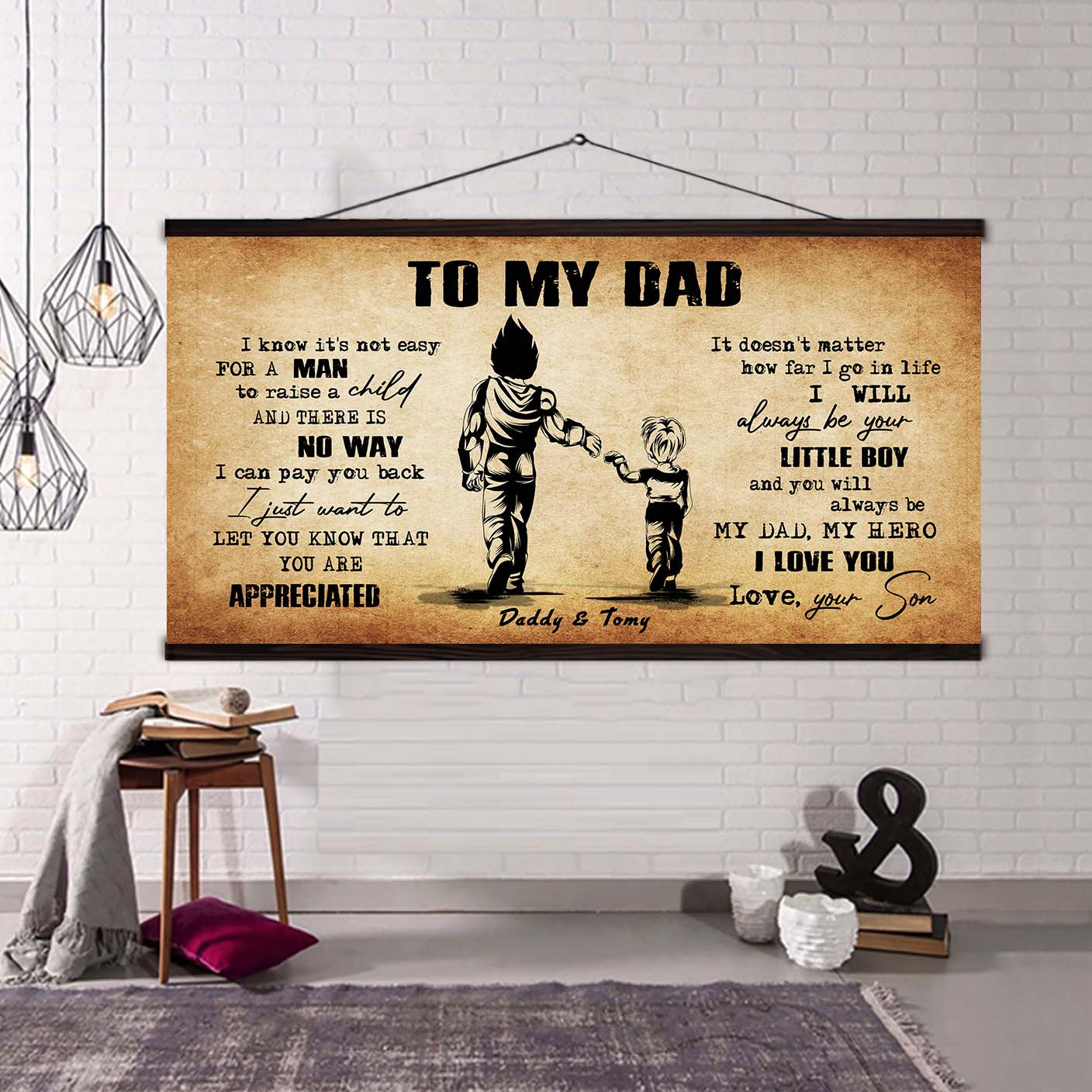 (CV48) TO MY DAD- I KNOW IT IS NOT EASY- SON- DRAGON BALL - GOKU - VIKING - CANVAS POSTER