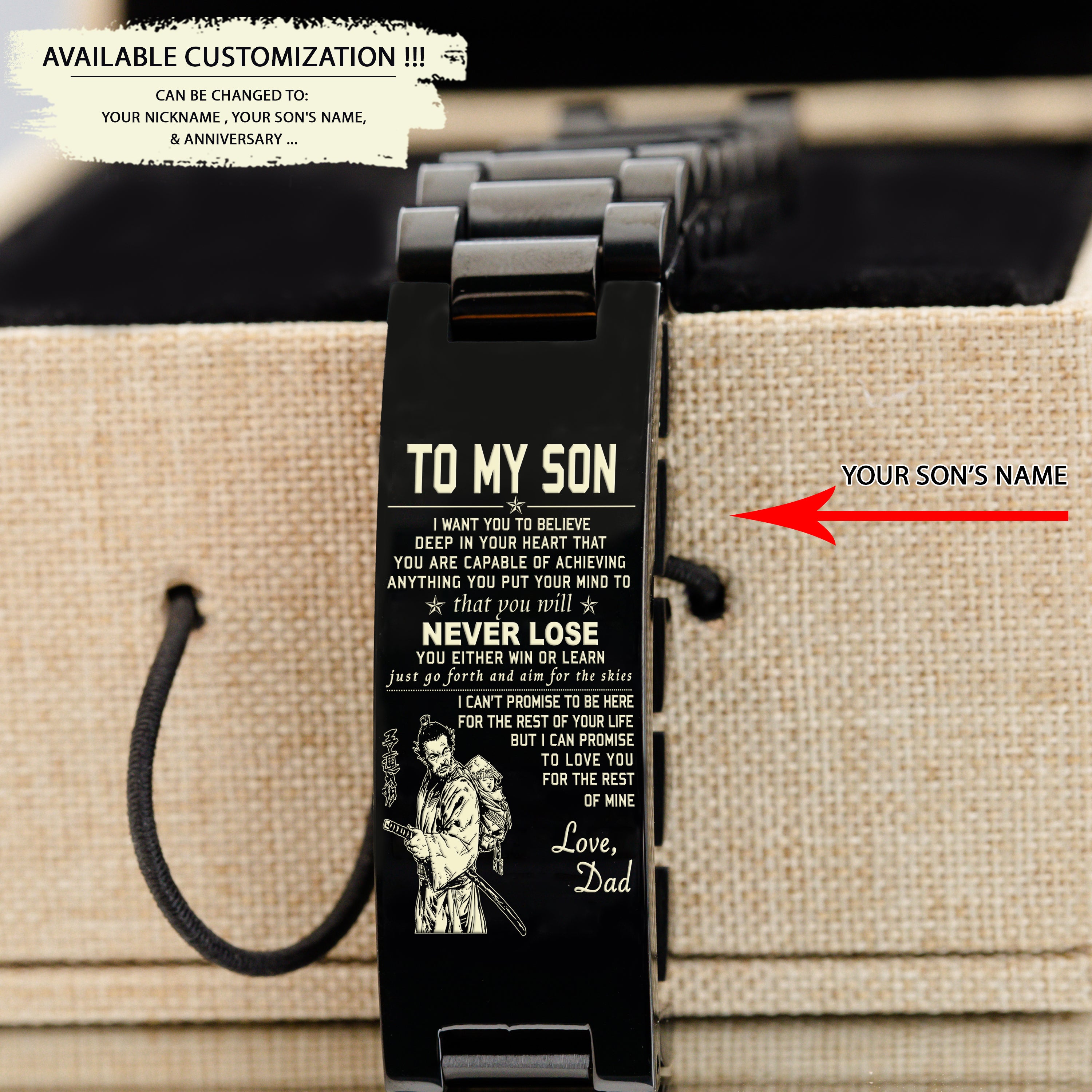 TM3 - To My Son- Never Lose- Goku- Spartan- Soldier -Engraved Bracelet All Style