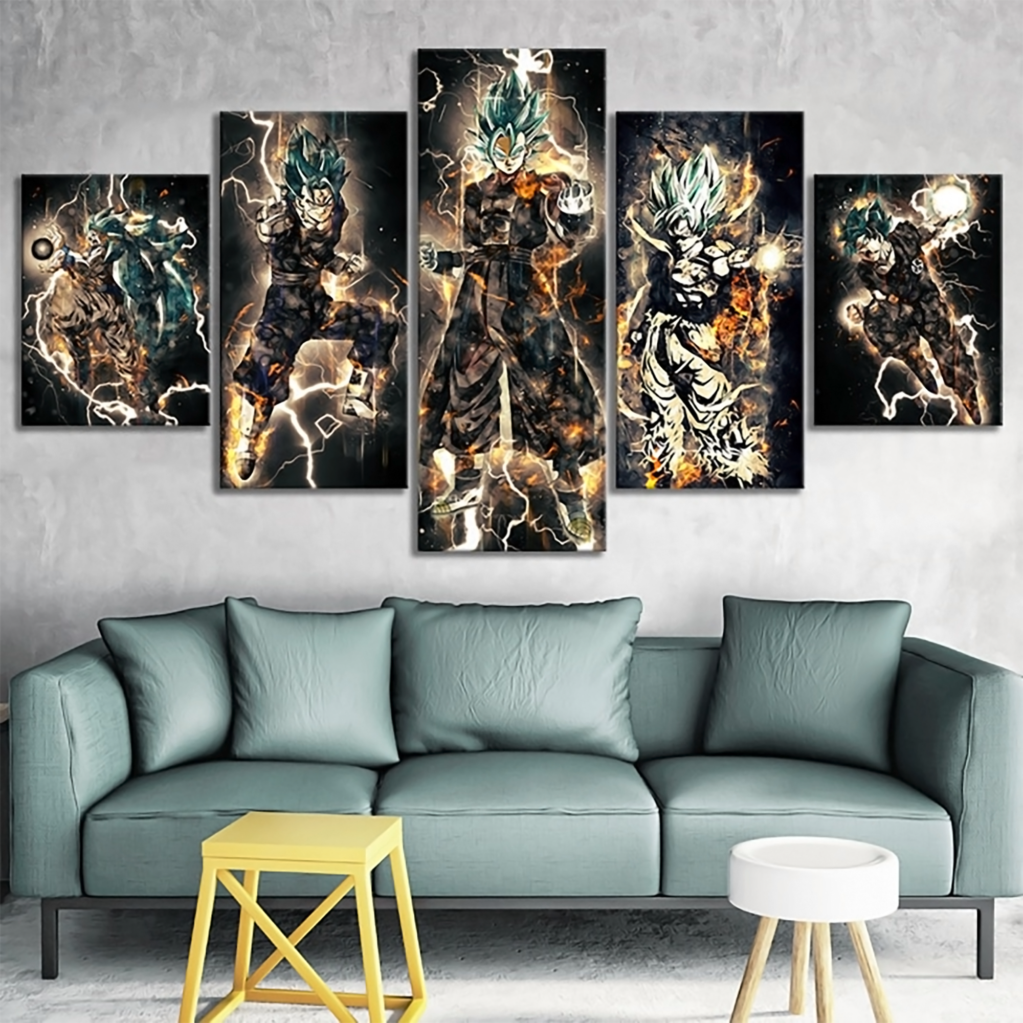 Dragon Ball - 5 Pieces Wall Art - Goku - Vegeto - Super Saiyan - Printed Wall Pictures Home Decor - Dragon Ball Poster - Dragon Ball Canvas