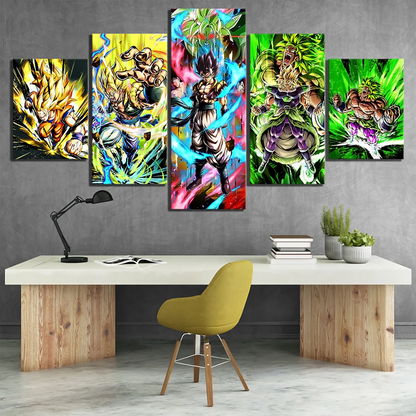 Dragon Ball - 5 Pieces Wall Art - Goku - Vegeta - Vegeto - Broly - Printed Wall Pictures Home Decor - Dragon Ball Poster - Dragon Ball Canvas