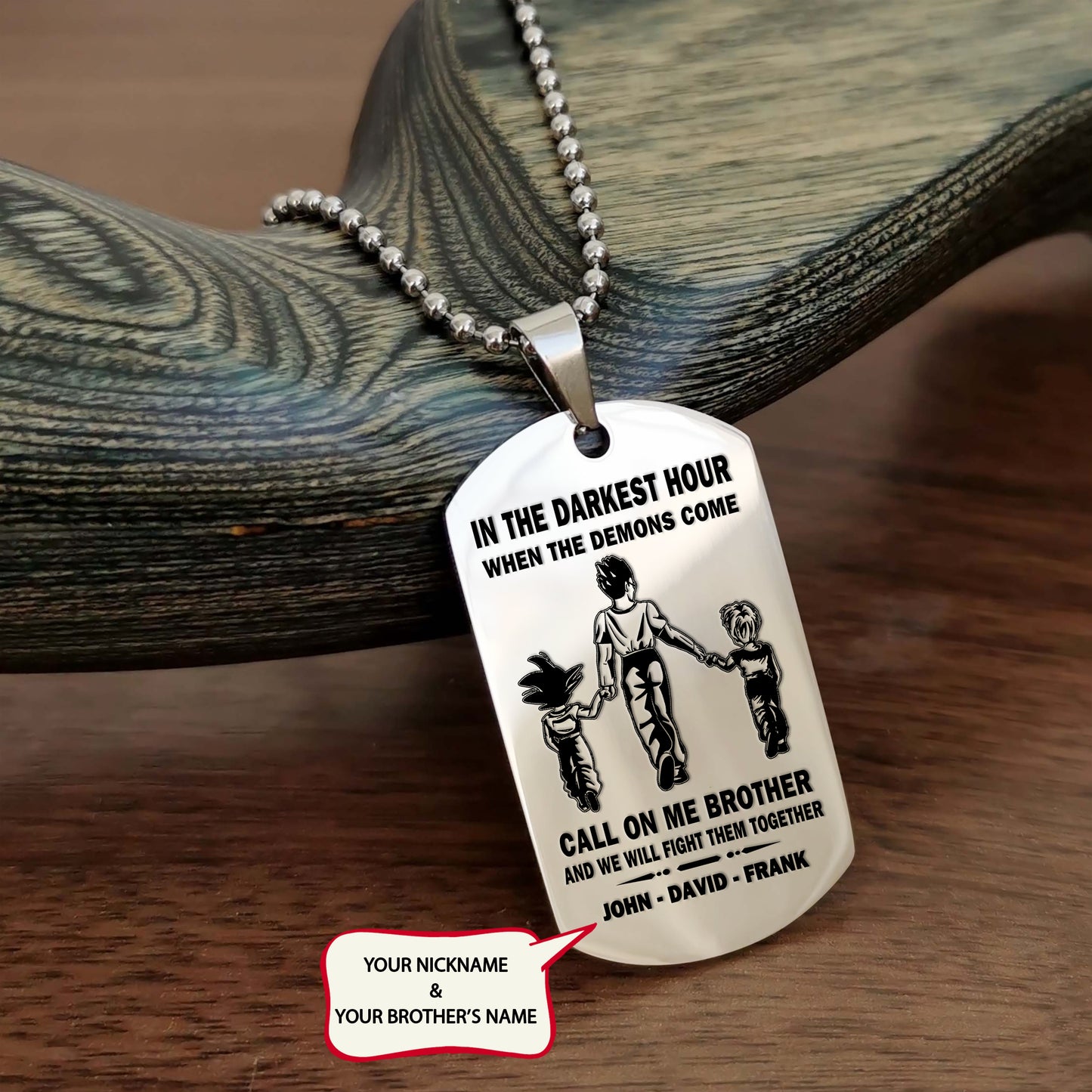 BR1A - Call on me Brother - Dragon ball - Goku Vegeta- Soldier - Naruto - Engraved Dog Necklace All Style
