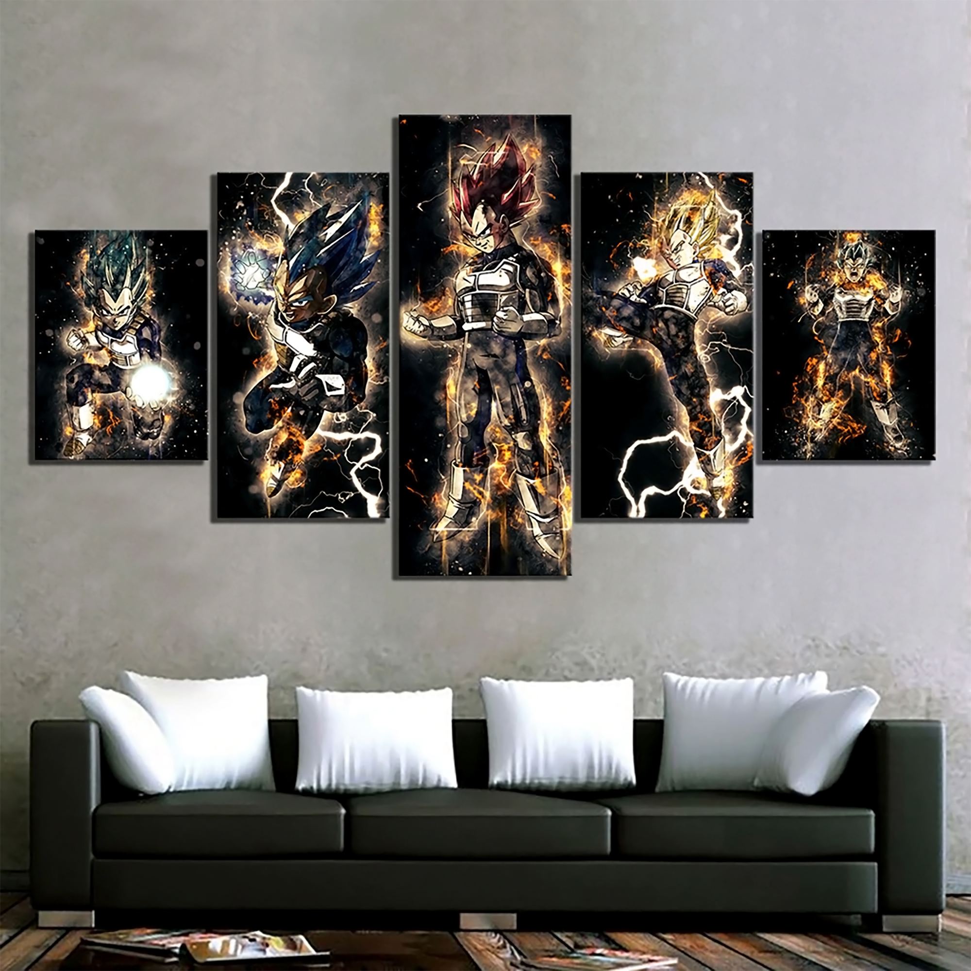 Dragon Ball - 5 Pieces Wall Art - Vegeta - Super Saiyan - Super Saiyan Blue -Super Saiyan God - Printed Wall Pictures Home Decor - Dragon Ball Poster - Dragon Ball Canvas