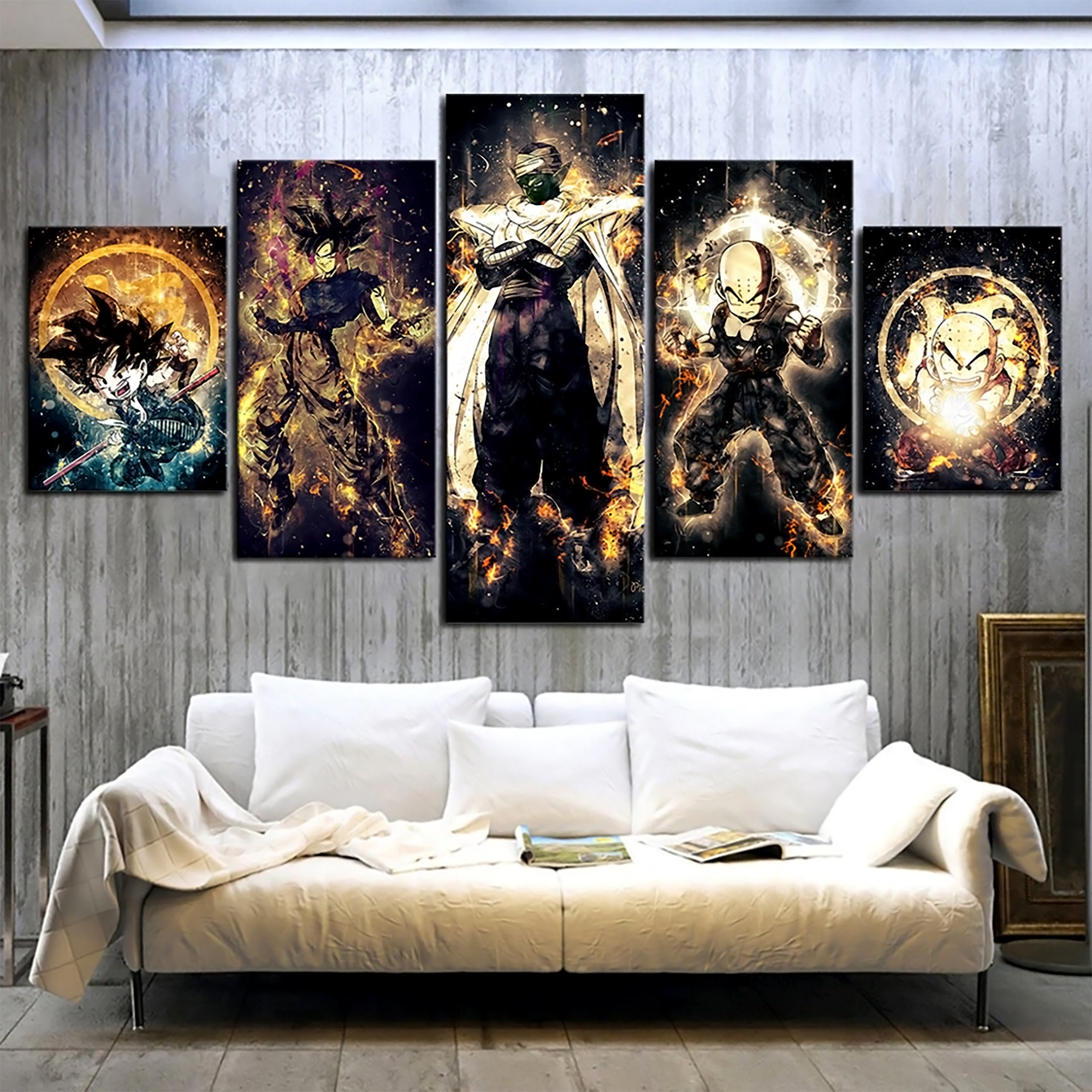 Dragon Ball - 5 Pieces Wall Art - Kid Goku - Black Goku - Picolo - Krillin - Printed Wall Pictures Home Decor - Dragon Ball Poster - Dragon Ball Canvas