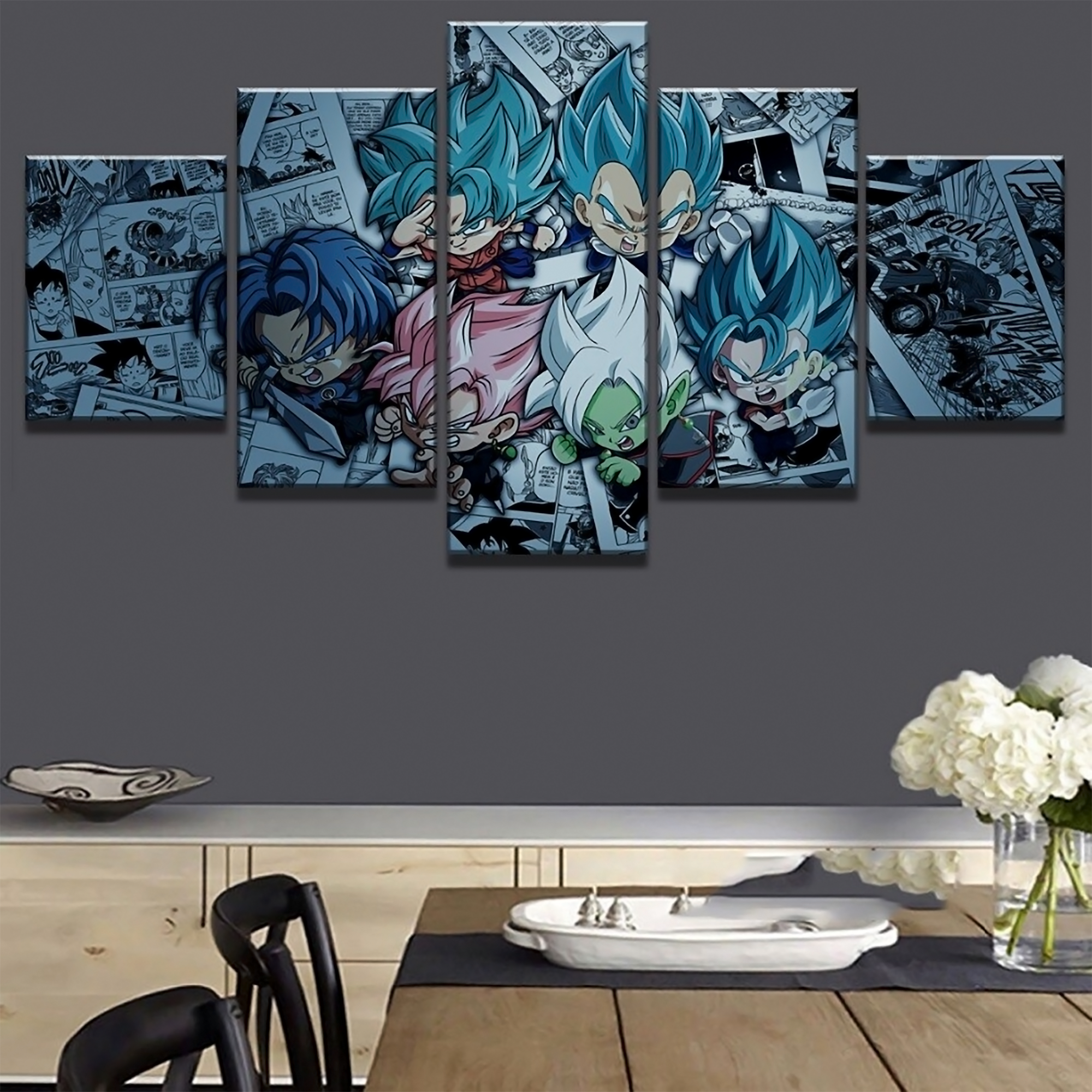 Dragon Ball - 5 Pieces Wall Art - Goku - Vegeta - Super Saiyan Blue - Super Saiyan Rose - Trunk - Vegeto - Zamasu -Black Goku  - Printed Wall Pictures Home Decor - Dragon Ball Poster - Dragon Ball Canvas