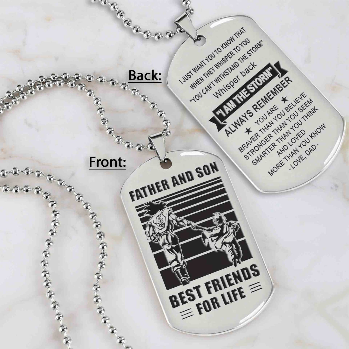 TM12 - Dad Son- Alway remember you are braver than you believe - Dog Tag Two Side- Dragon Ball - Viking-Dad Son- Family