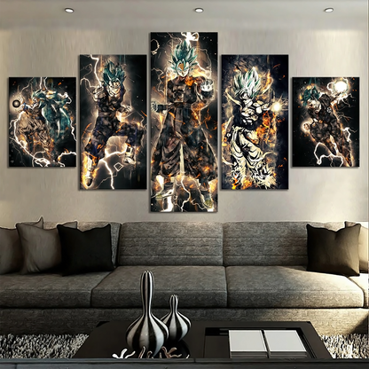 Dragon Ball - 5 Pieces Wall Art - Goku - Vegeto - Super Saiyan - Printed Wall Pictures Home Decor - Dragon Ball Poster - Dragon Ball Canvas