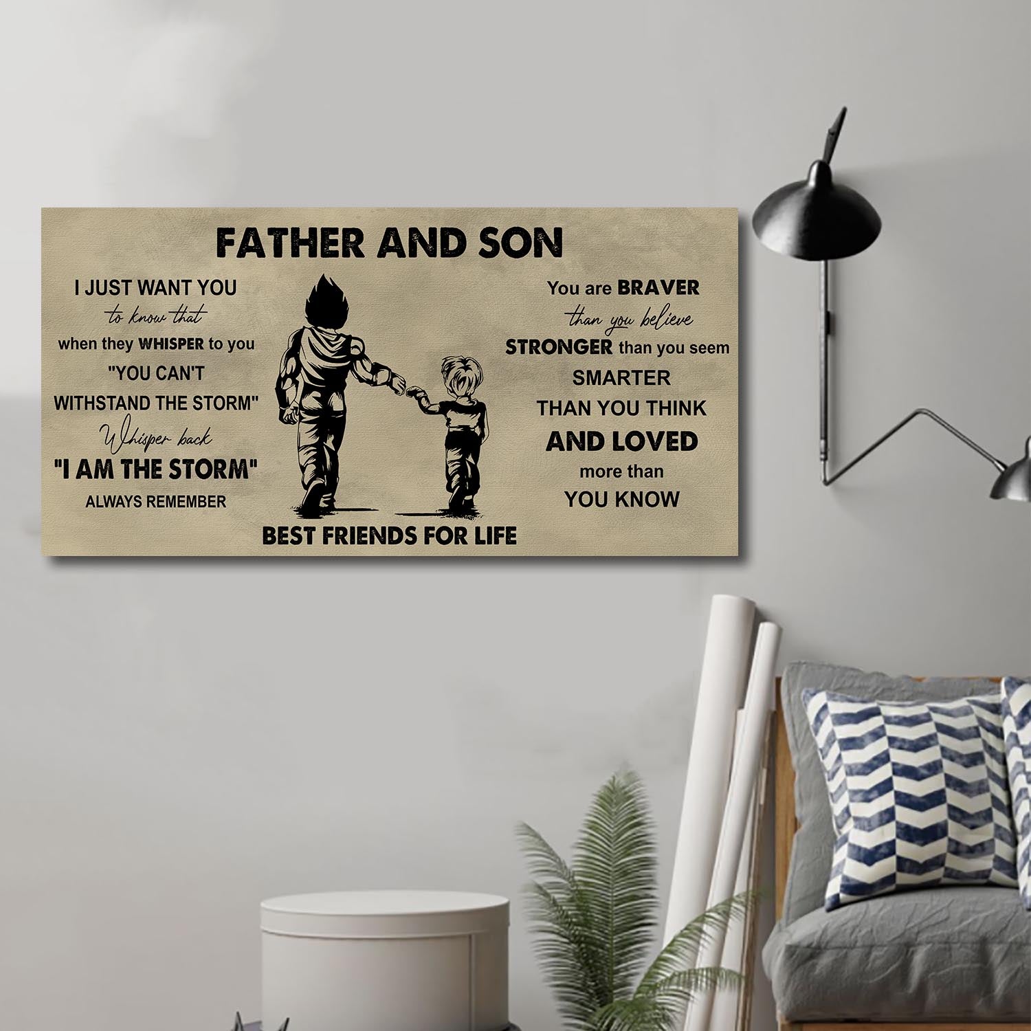 (NV3) TO MY SON-FATHER AND SON- YOU ARE BRAVER THAN YOU BELIEVE- DRAGON BALL - GOKU - FAMILY -CANVAS POSTER