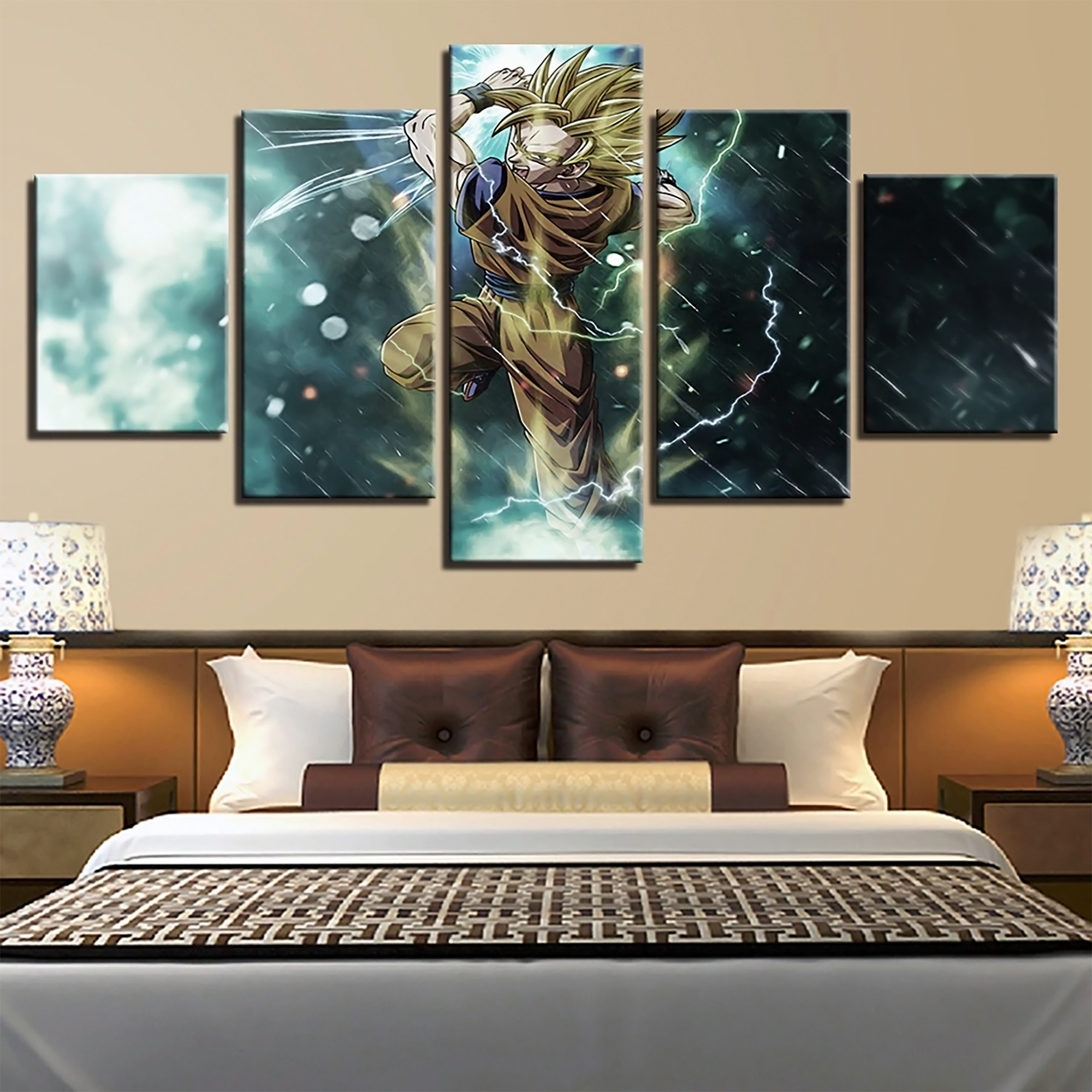 Dragon Ball - 5 Pieces Wall Art - Goku - Supper Saiyan 3 - Printed Wall Pictures Home Decor - Dragon Ball Poster - Dragon Ball Canvas