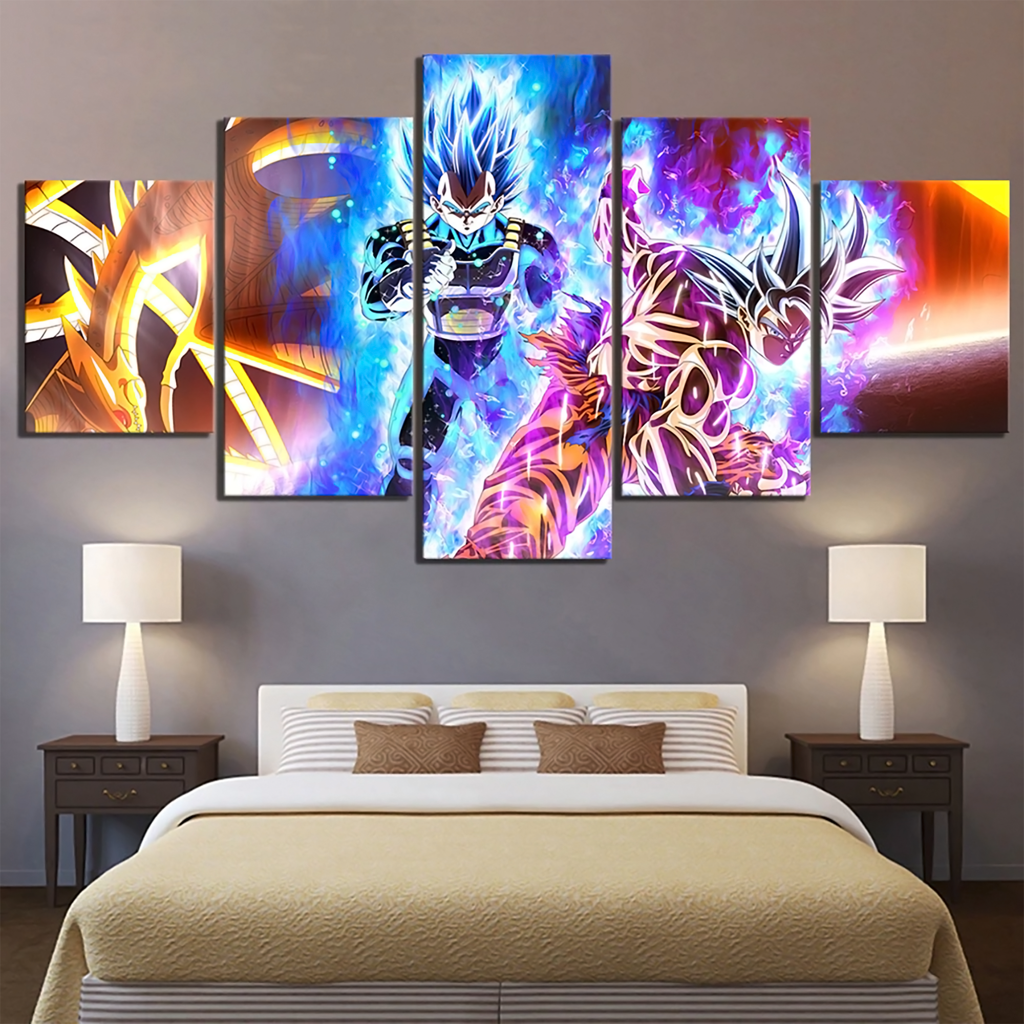 Dragon Ball - 5 Pieces Wall Art - Goku - Vegeta - Super Saiyan Blue - Printed Wall Pictures Home Decor - Dragon Ball Poster - Dragon Ball Canvas