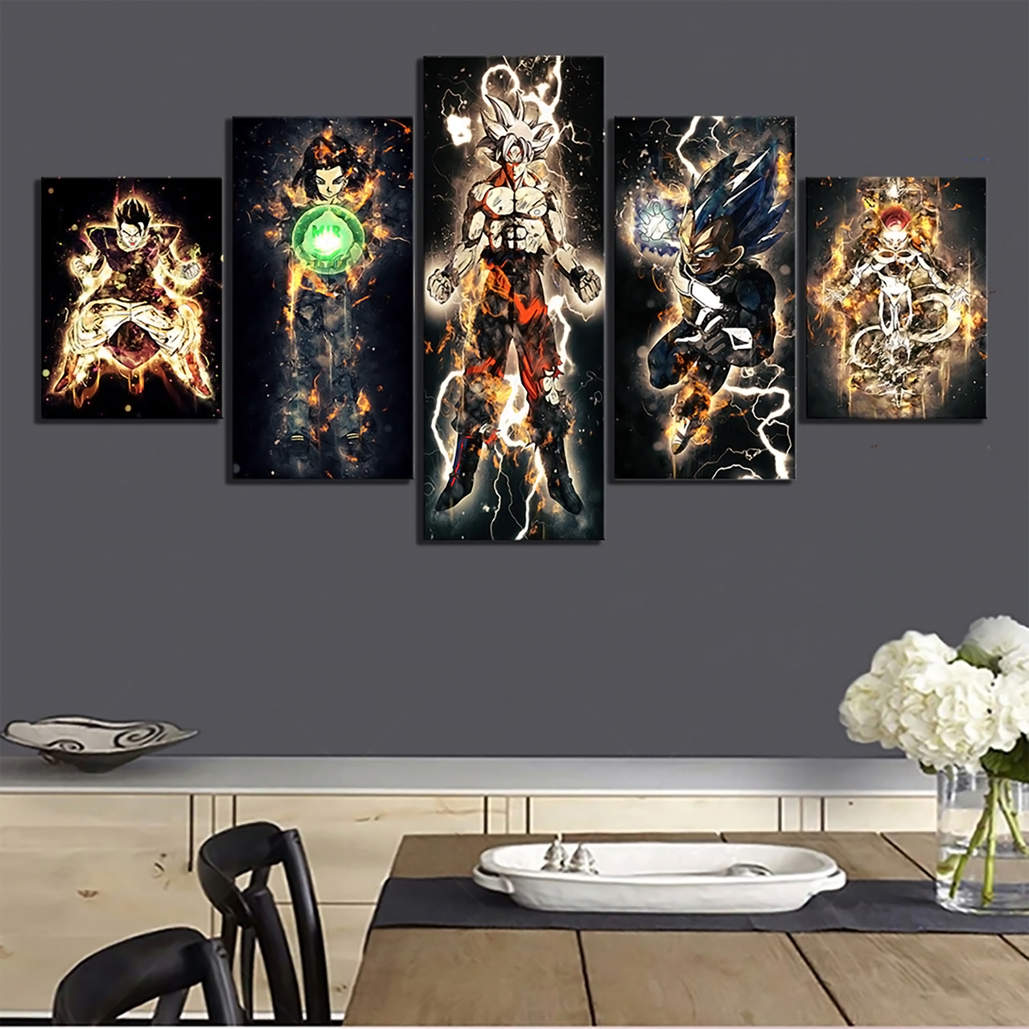 Dragon Ball - 5 Pieces Wall Art - Gohan - Androi 17 - Mastered Ultra Instinct Goku - Vegeta - Frieza - Printed Wall Pictures Home Decor - Dragon Ball Poster - Dragon Ball Canvas