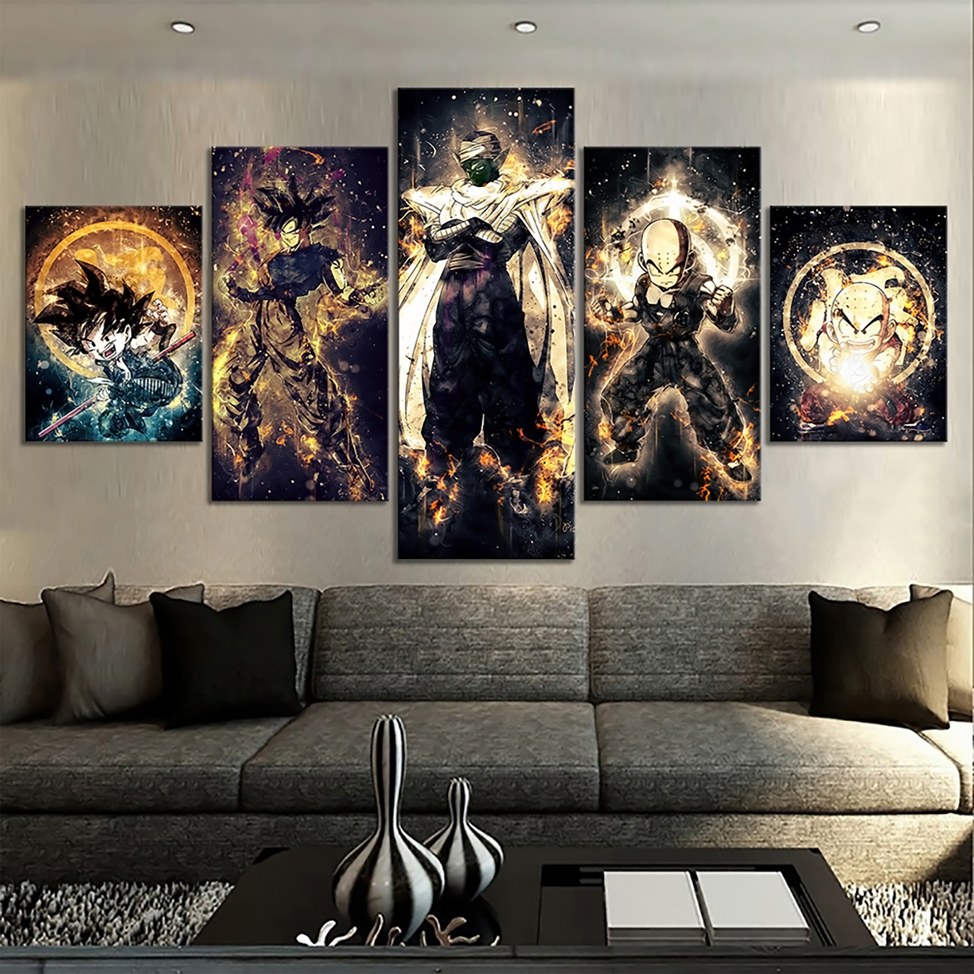 Dragon Ball - 5 Pieces Wall Art - Kid Goku - Black Goku - Picolo - Krillin - Printed Wall Pictures Home Decor - Dragon Ball Poster - Dragon Ball Canvas