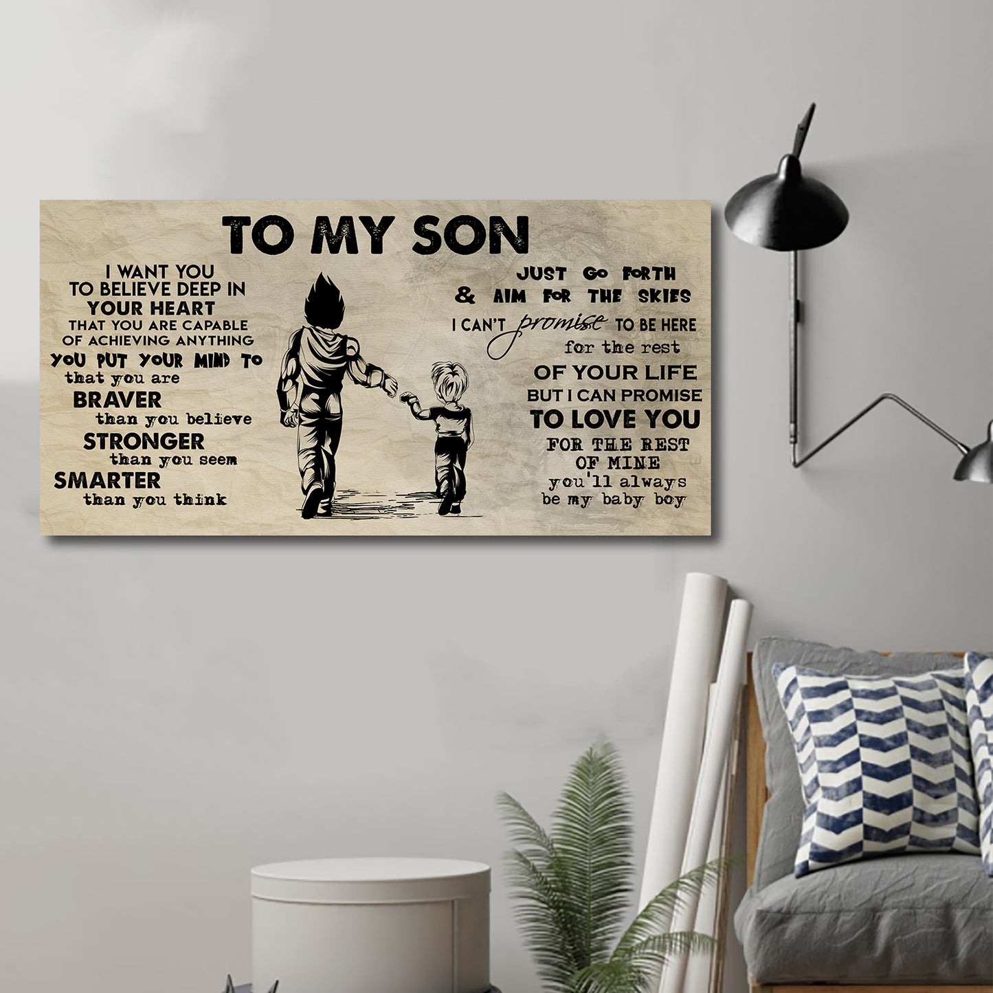 (CV32) TO MY SON- I WANT YOU TO BELIEVE- DRAGON BALL - GOKU - VIKING - CANVAS POSTER