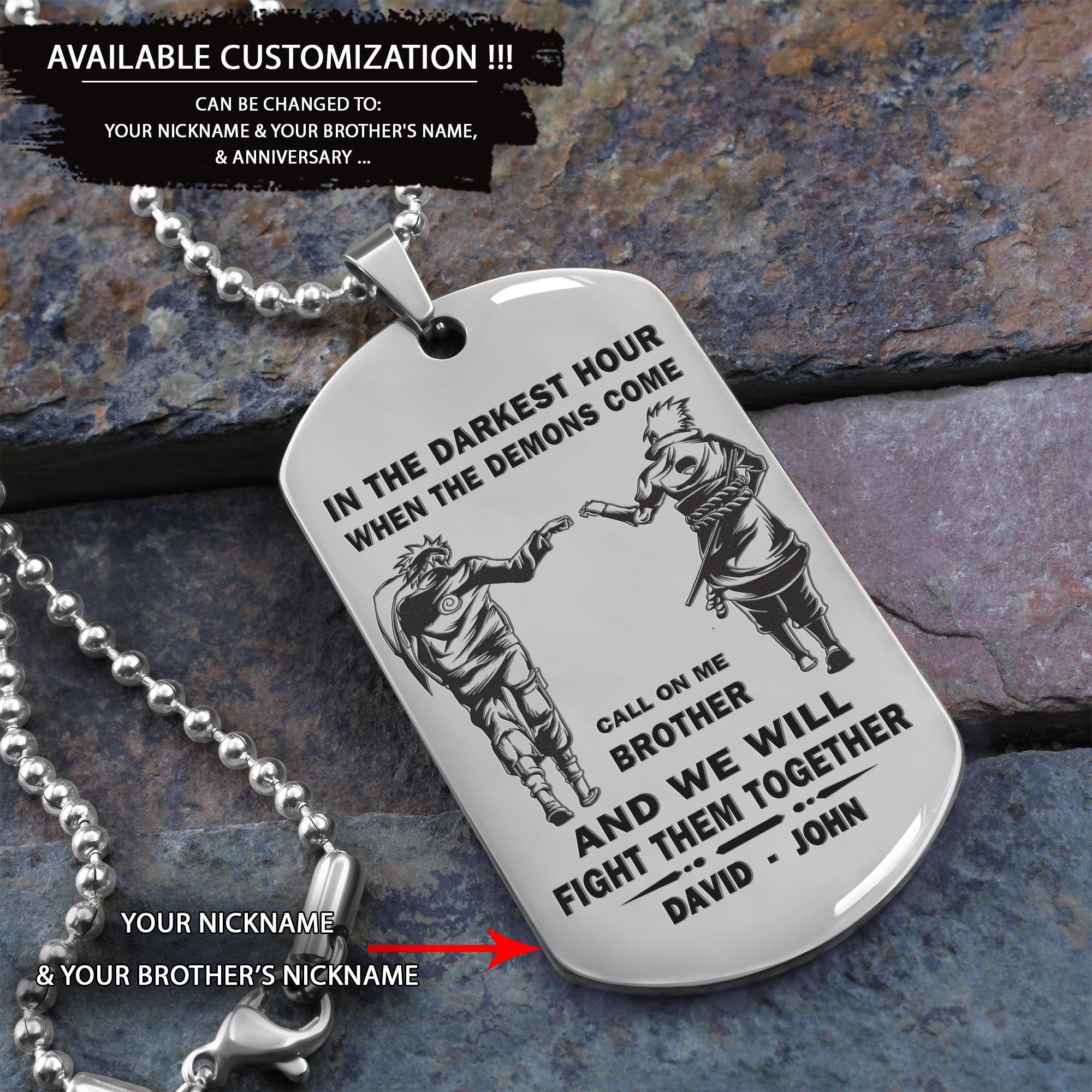 BR2n -Call on me Brother - Dragon ball - Goku - Vegeta- Soldier - Naruto - Engraved Dog Necklace All Style