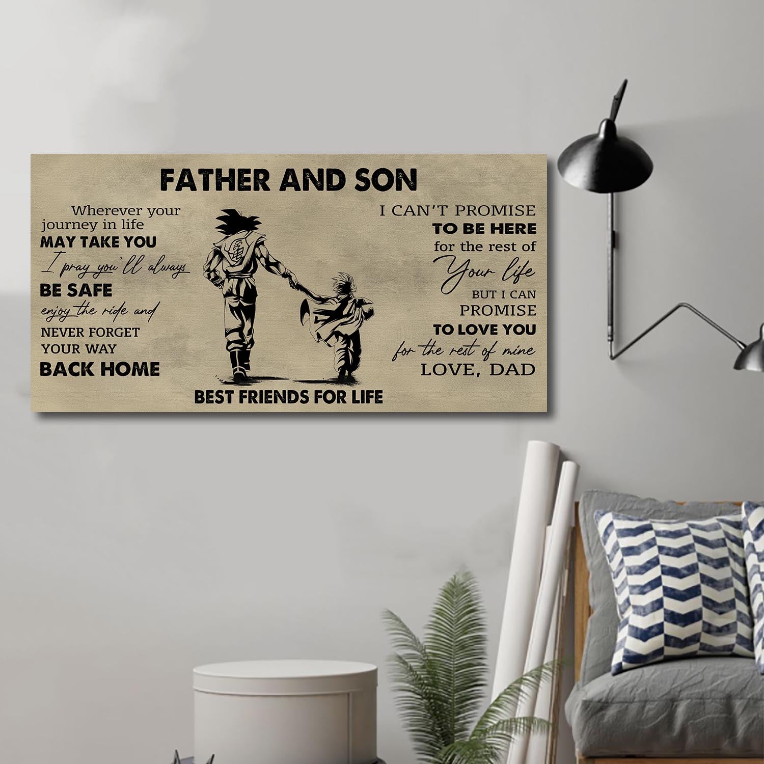 (NV2) TO MY SON-FATHER AND SON- NEVER LOSE- DRAGON BALL - GOKU - FAMILY -CANVAS POSTER