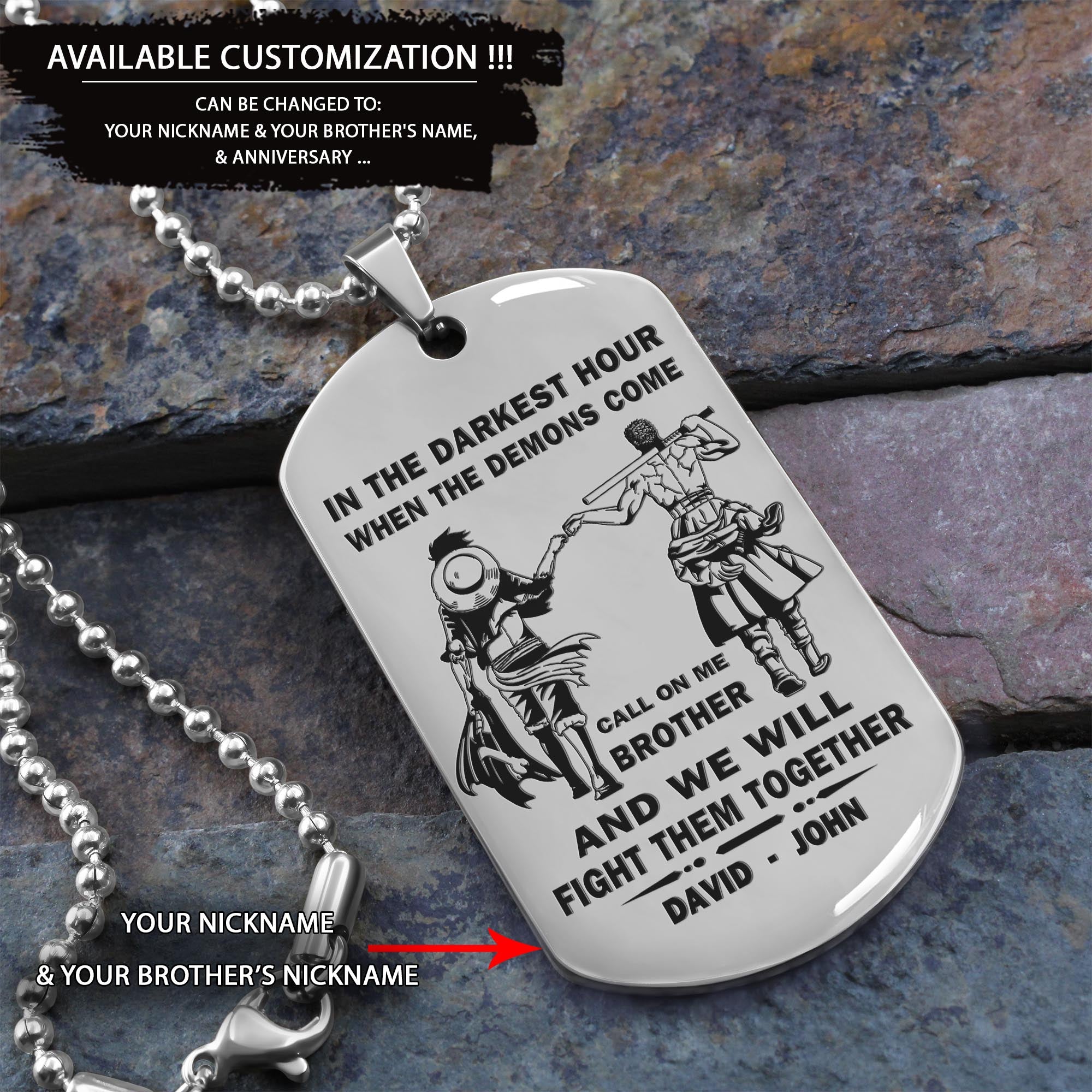 BR2n -Call on me Brother - Dragon ball - Goku - Vegeta- Soldier - Naruto - Engraved Dog Necklace All Style