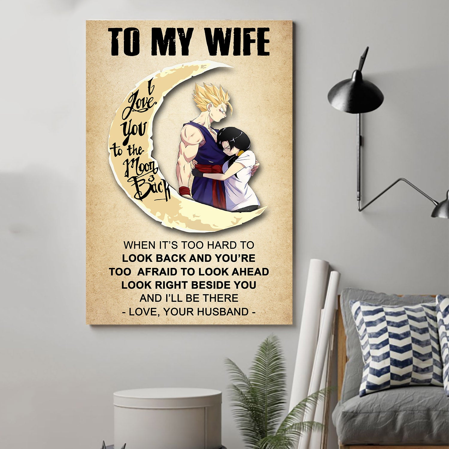 (G2) TO MY WIFE-I LOVE YOU TO THE MOON AND BACK-GOHAN-GOKU-DRAGON BALL - CANVAS POSTER