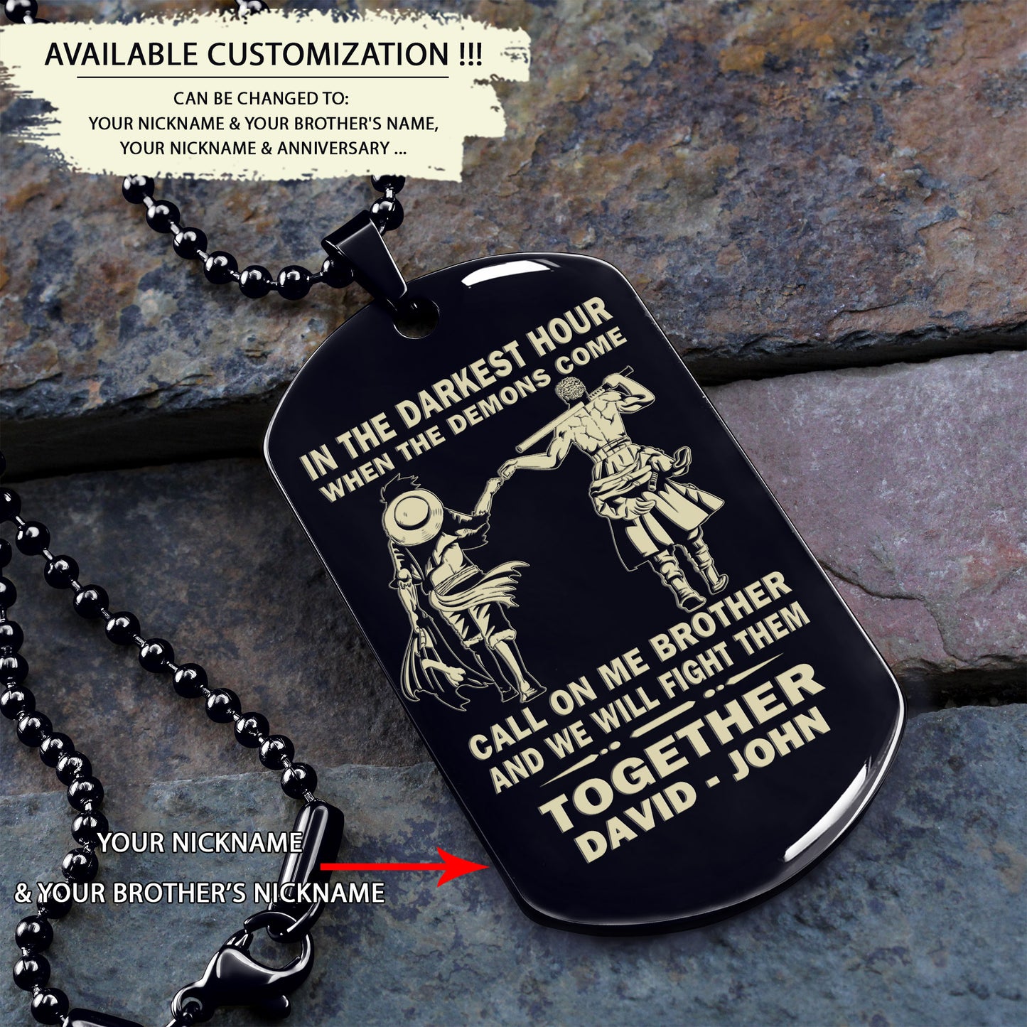 BR1B Call on me Brother - Dragon ball - Goku Vegeta- Soldier - Naruto - Engraved Dog Necklace All Style