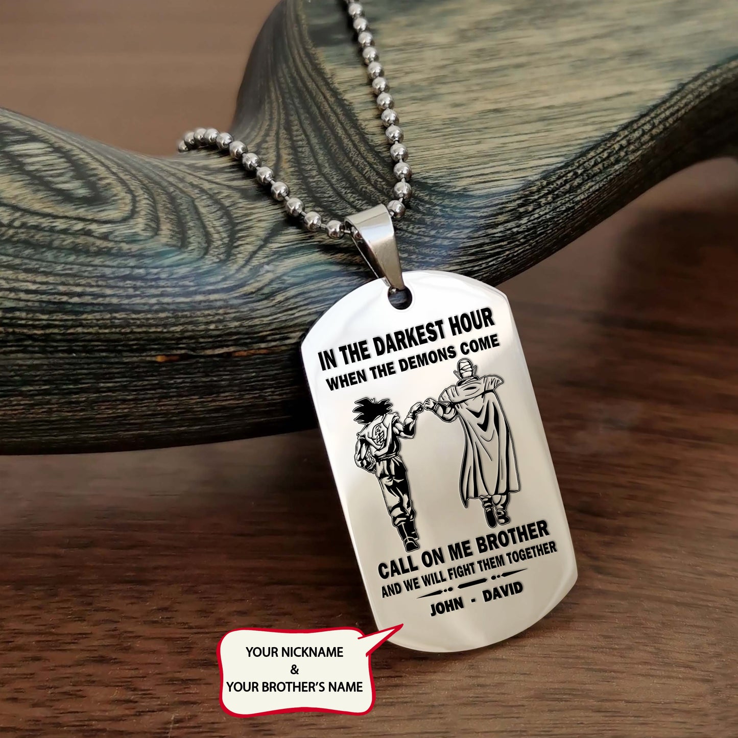 BR1A - Call on me Brother - Dragon ball - Goku Vegeta- Soldier - Naruto - Engraved Dog Necklace All Style
