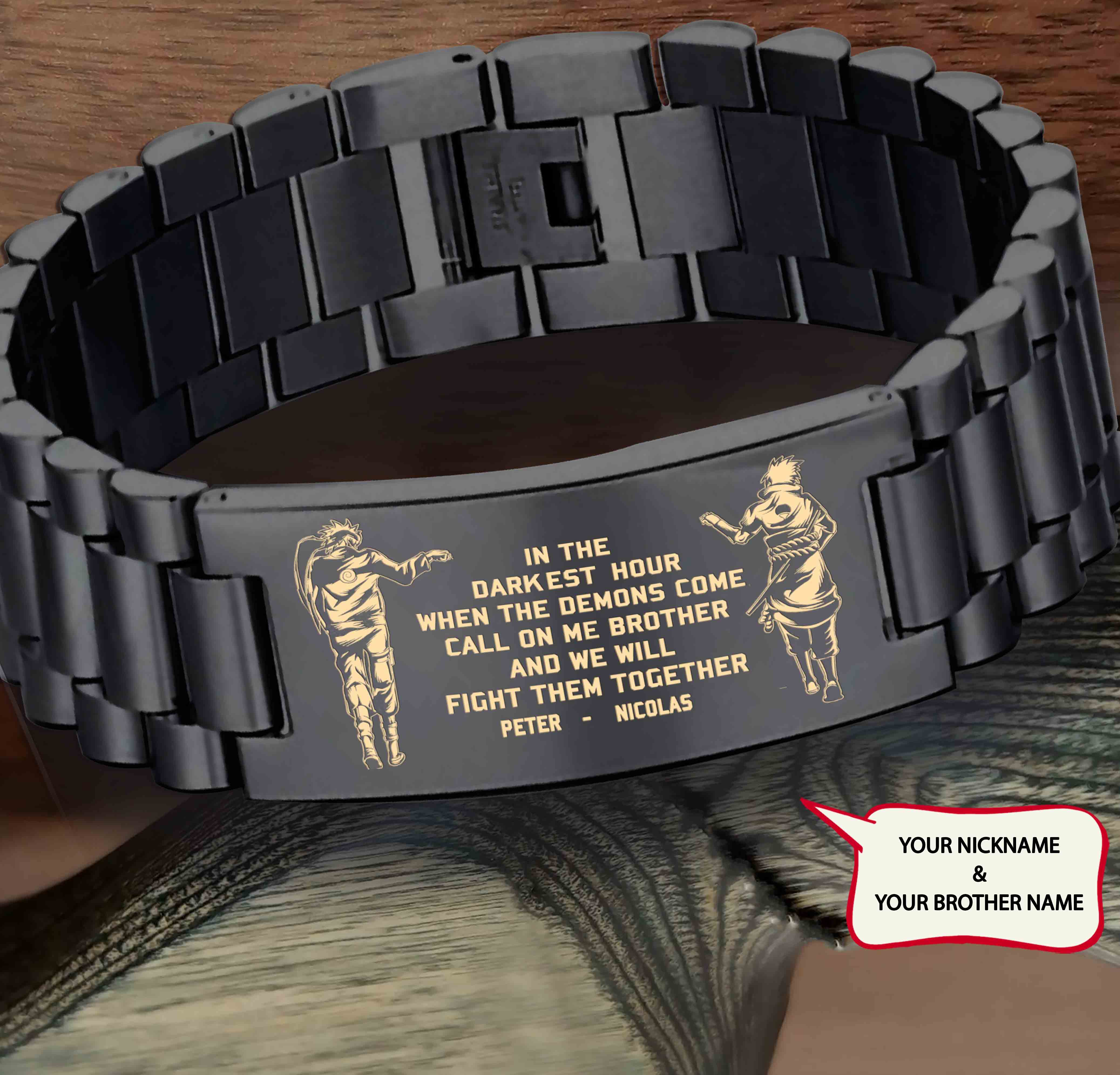 Bra2 Call on me Brother - Goku Vegeta - Soldier -Samurai- One Piece- Naruto- Warrior- Engraved Bracelet All Style