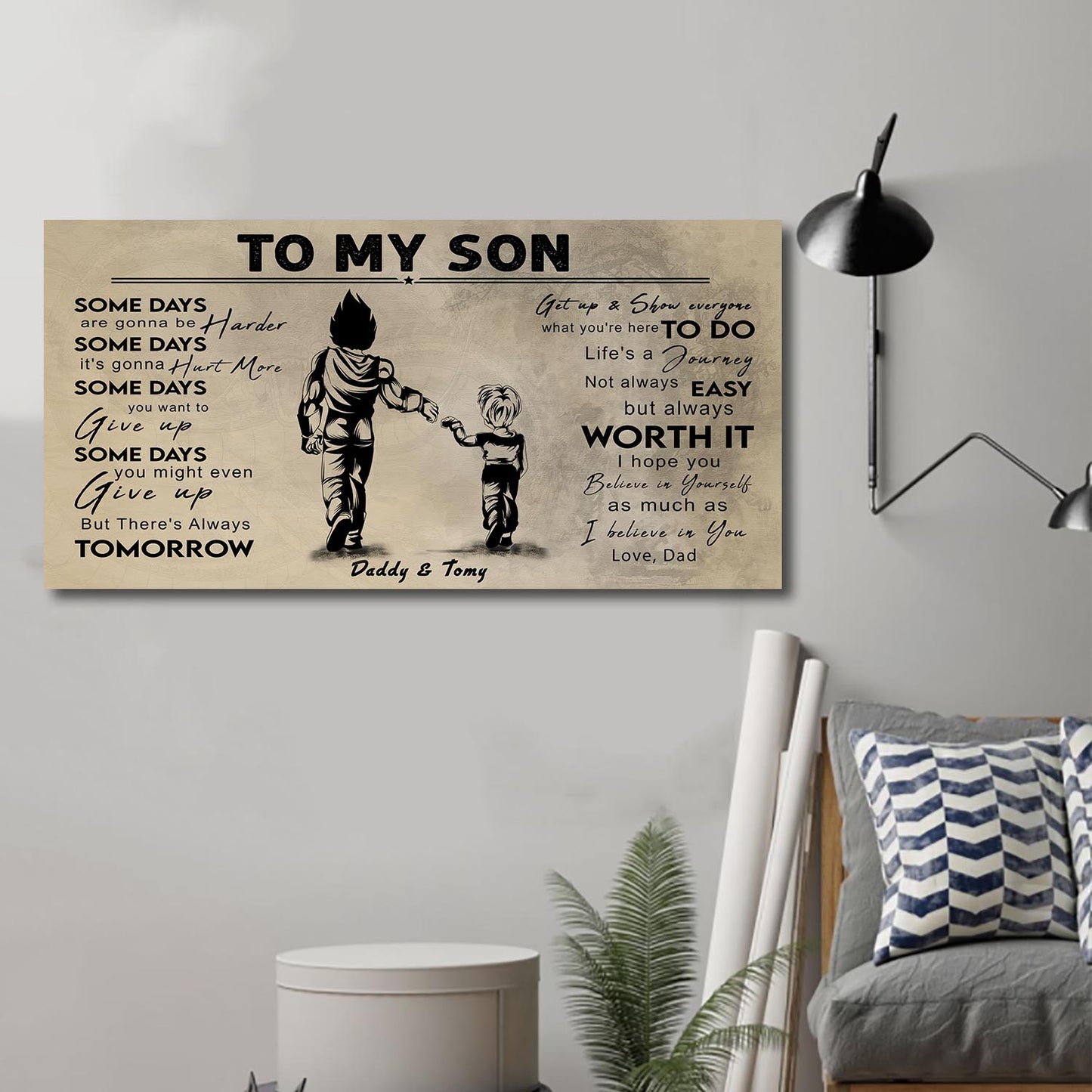 (CV41) TO MY DAD- SON- DRAGON BALL - GOKU - VIKING - BIKER- PICOLO- CANVAS POSTER